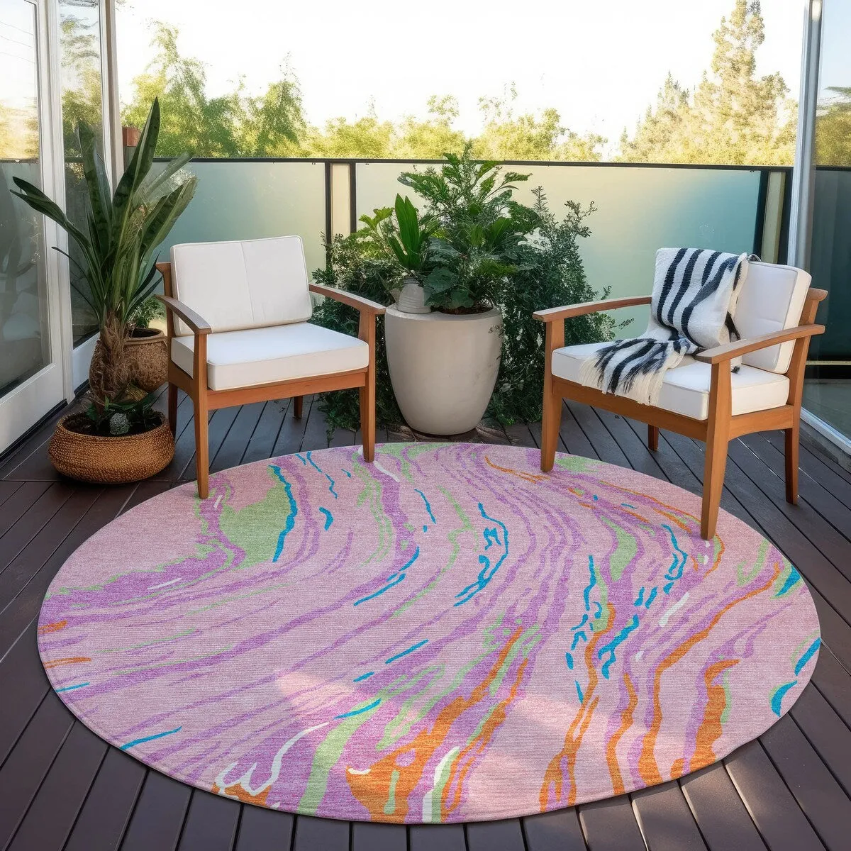 Machine Washable Indoor/ Outdoor Modern Wave Chantille Rug