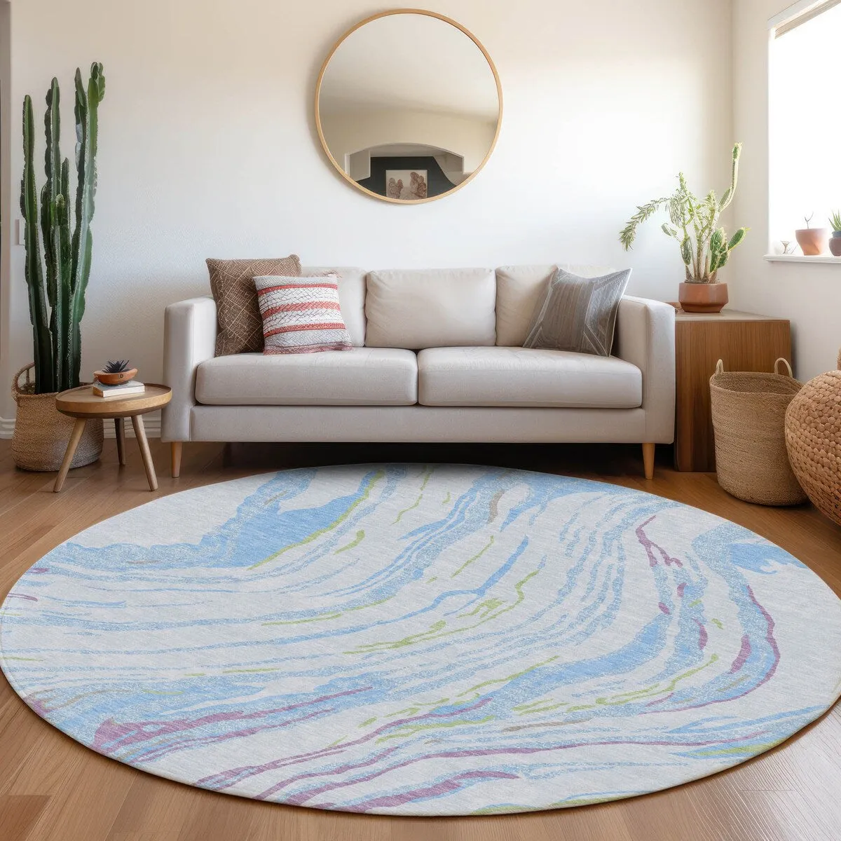 Machine Washable Indoor/ Outdoor Modern Wave Chantille Rug