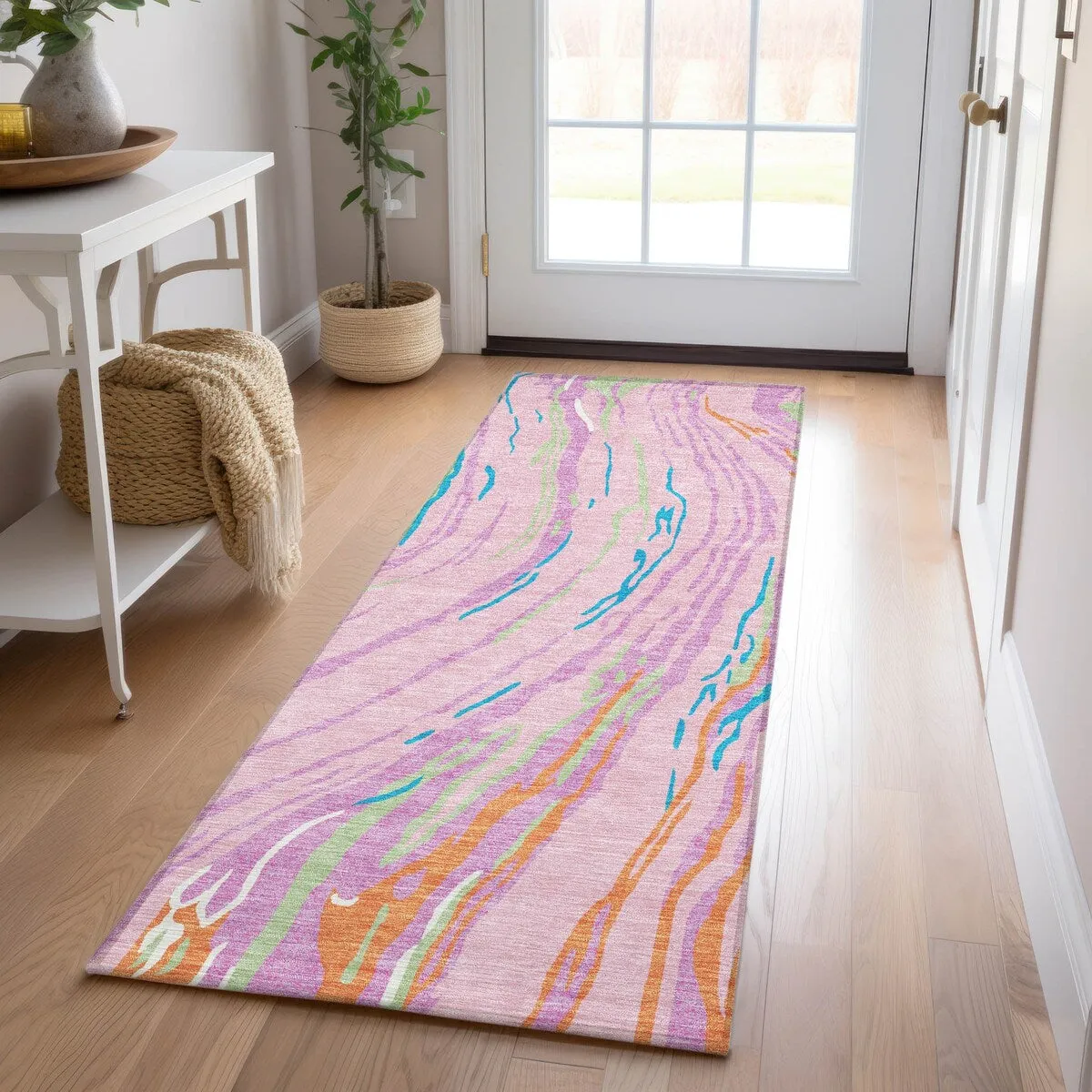 Machine Washable Indoor/ Outdoor Modern Wave Chantille Rug
