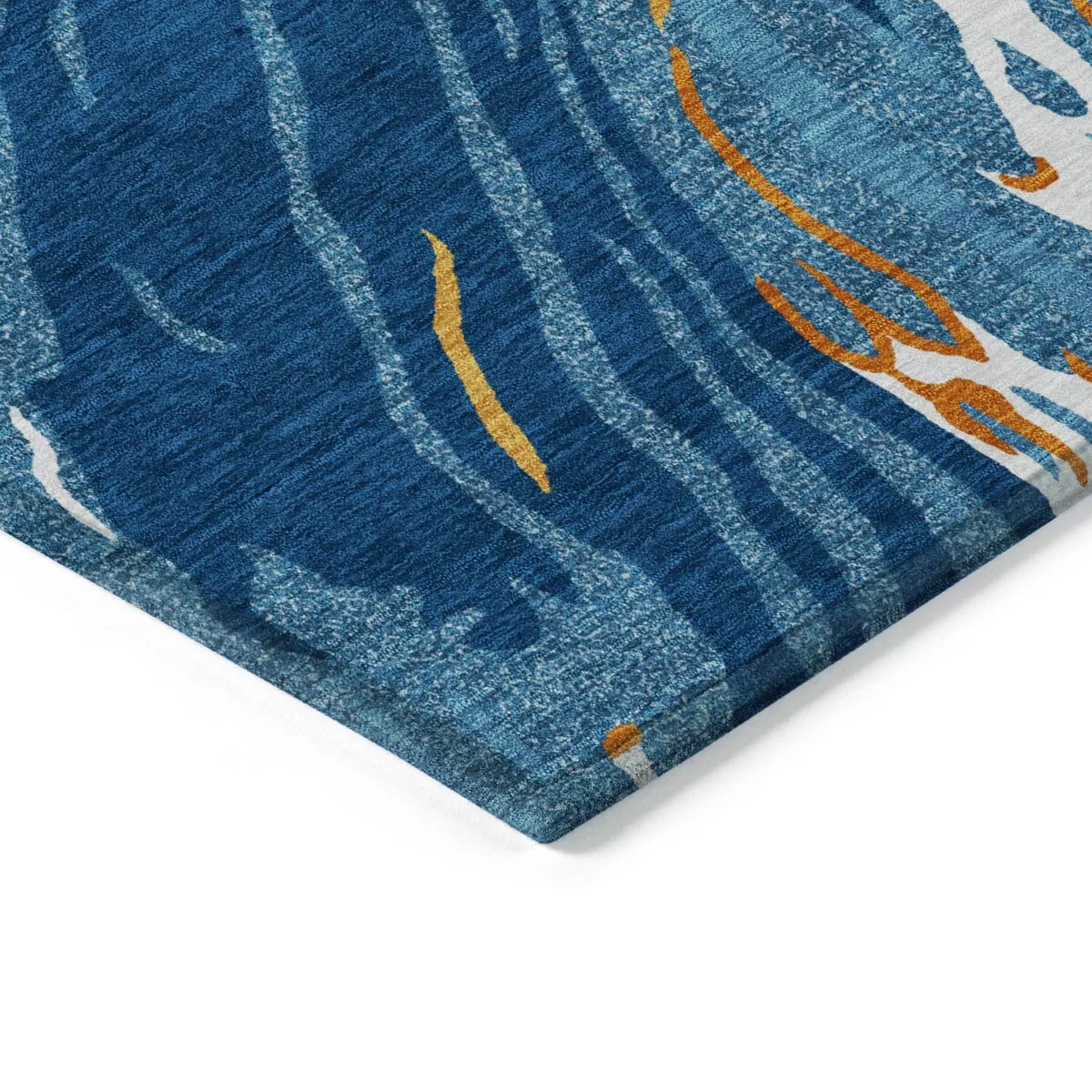 Machine Washable Indoor/ Outdoor Modern Wave Chantille Rug