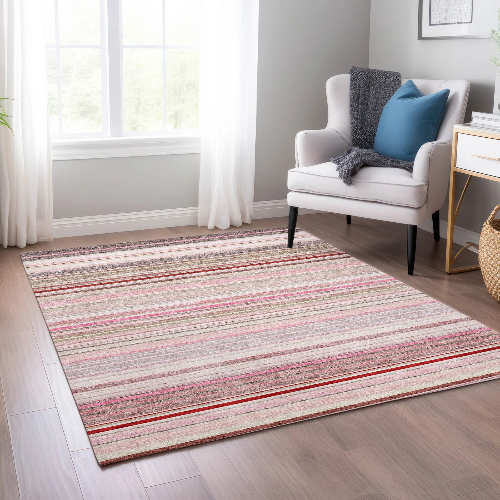 Machine Washable Indoor/ Outdoor Ombre Stripes Chantille Rug