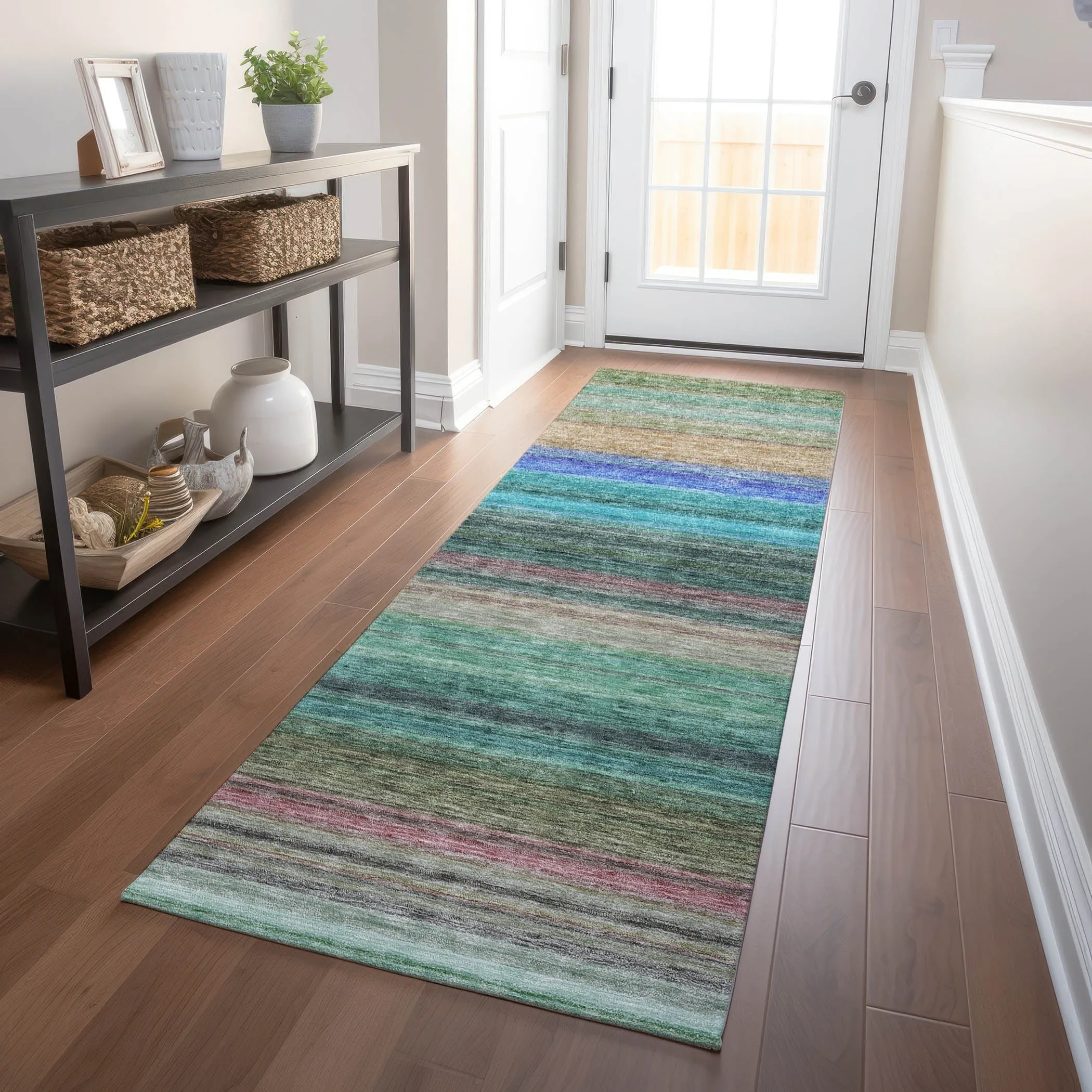 Machine Washable Indoor/ Outdoor Ombre Stripes Chantille Rug