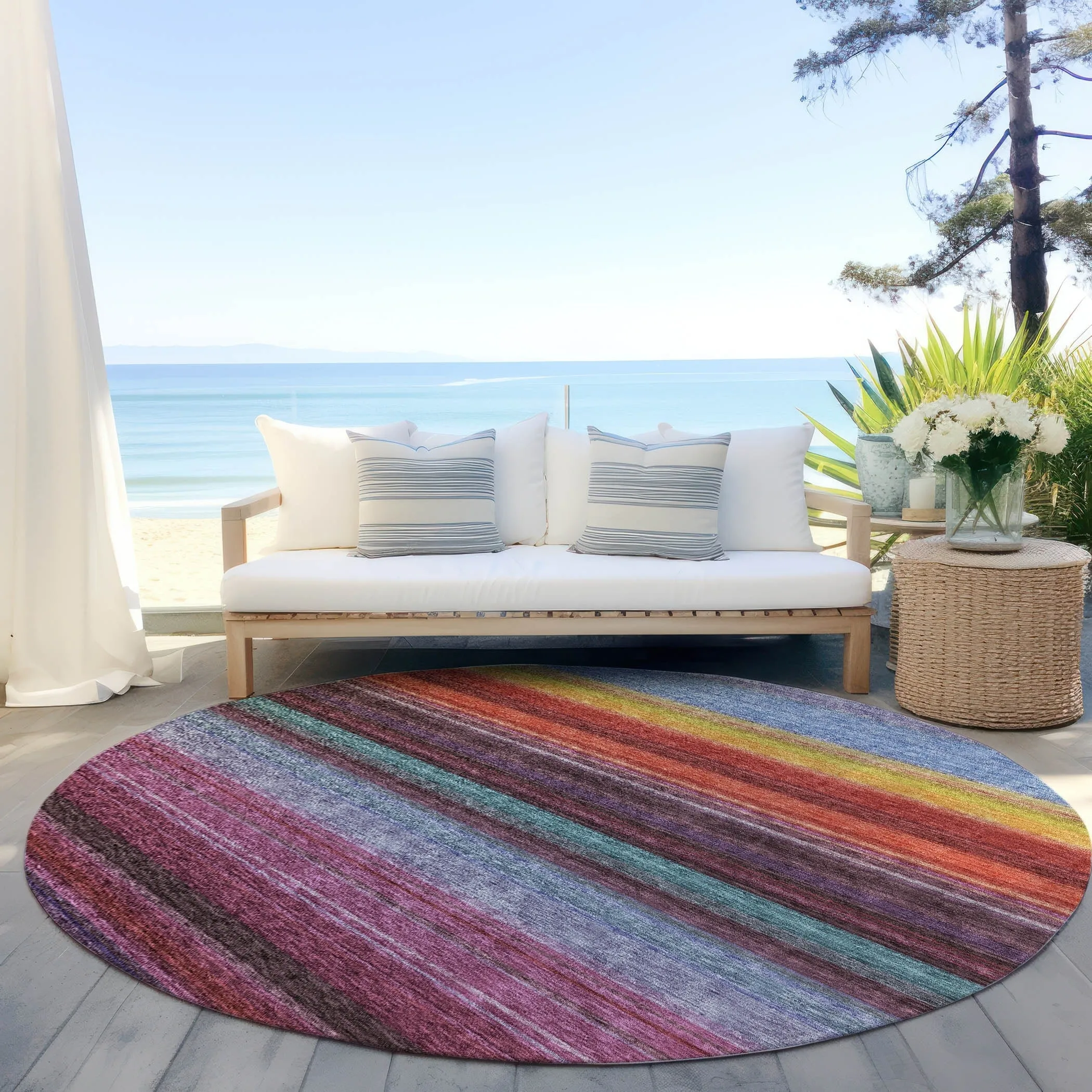 Machine Washable Indoor/ Outdoor Ombre Stripes Chantille Rug