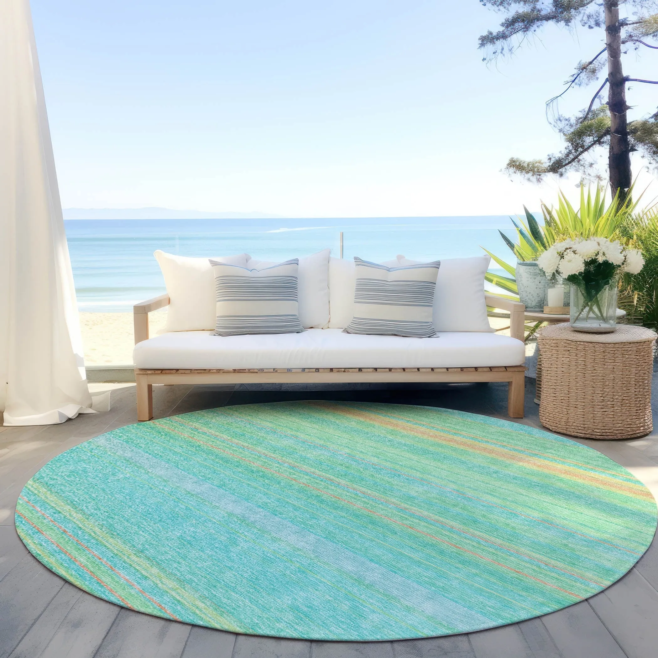Machine Washable Indoor/ Outdoor Ombre Stripes Chantille Rug