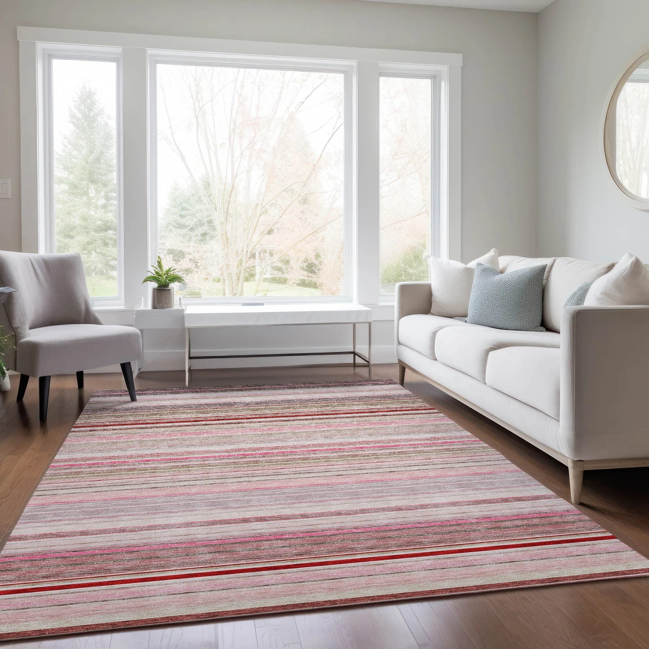 Machine Washable Indoor/ Outdoor Ombre Stripes Chantille Rug