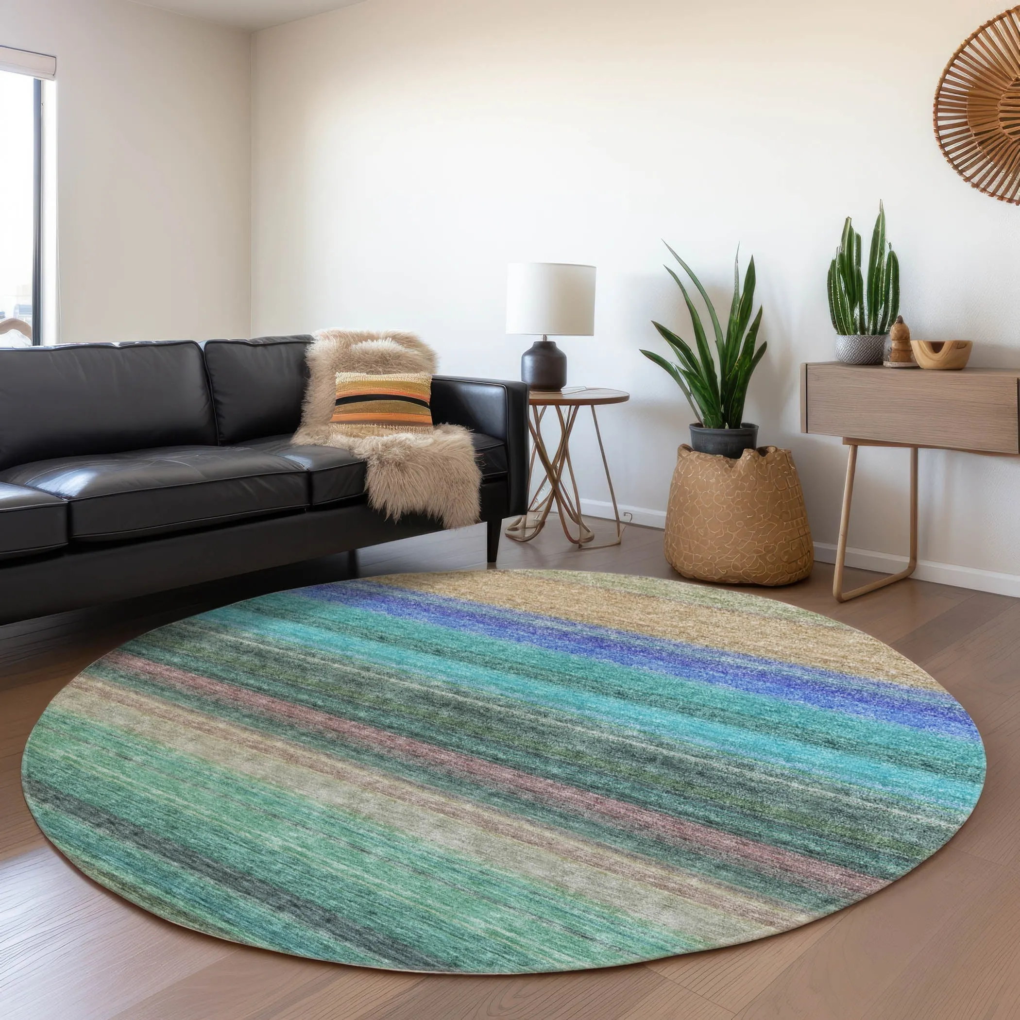 Machine Washable Indoor/ Outdoor Ombre Stripes Chantille Rug