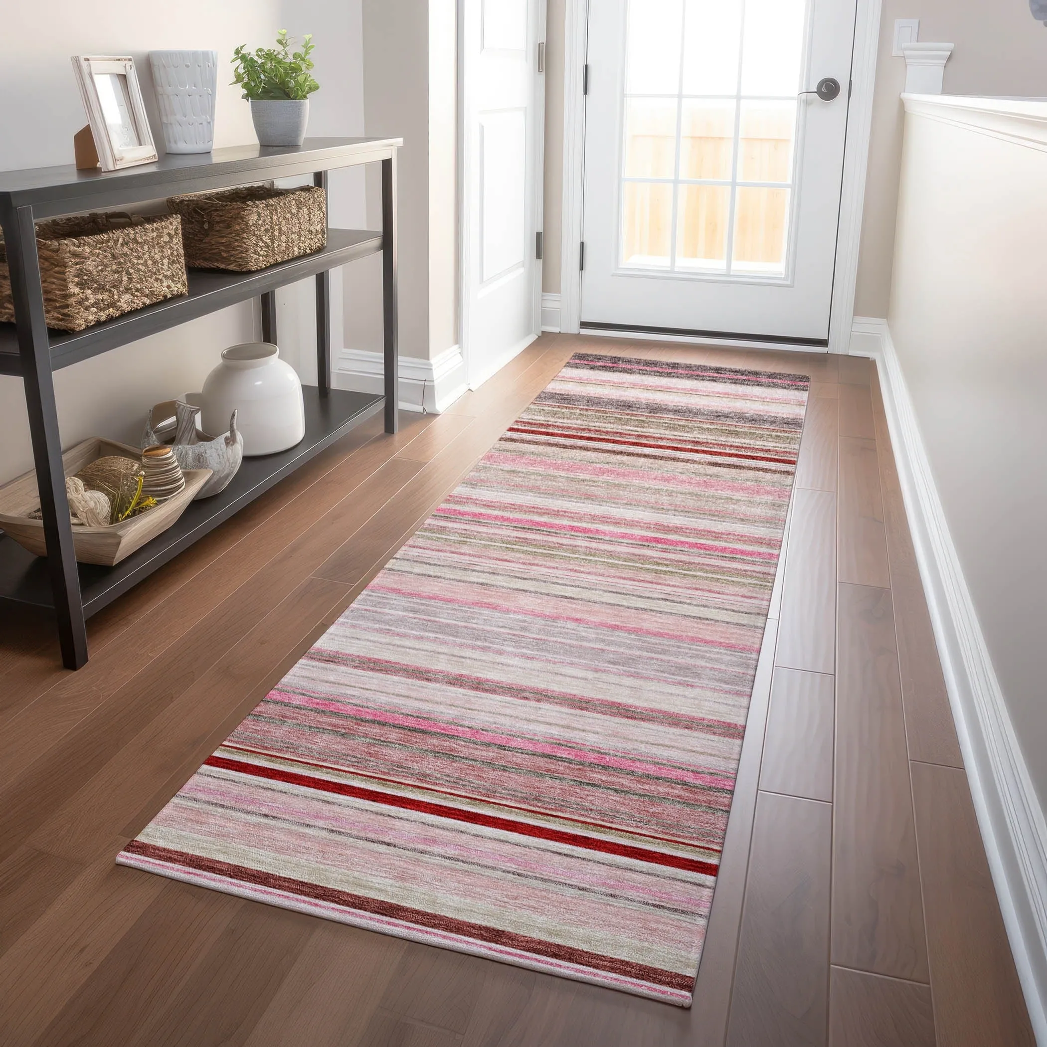 Machine Washable Indoor/ Outdoor Ombre Stripes Chantille Rug