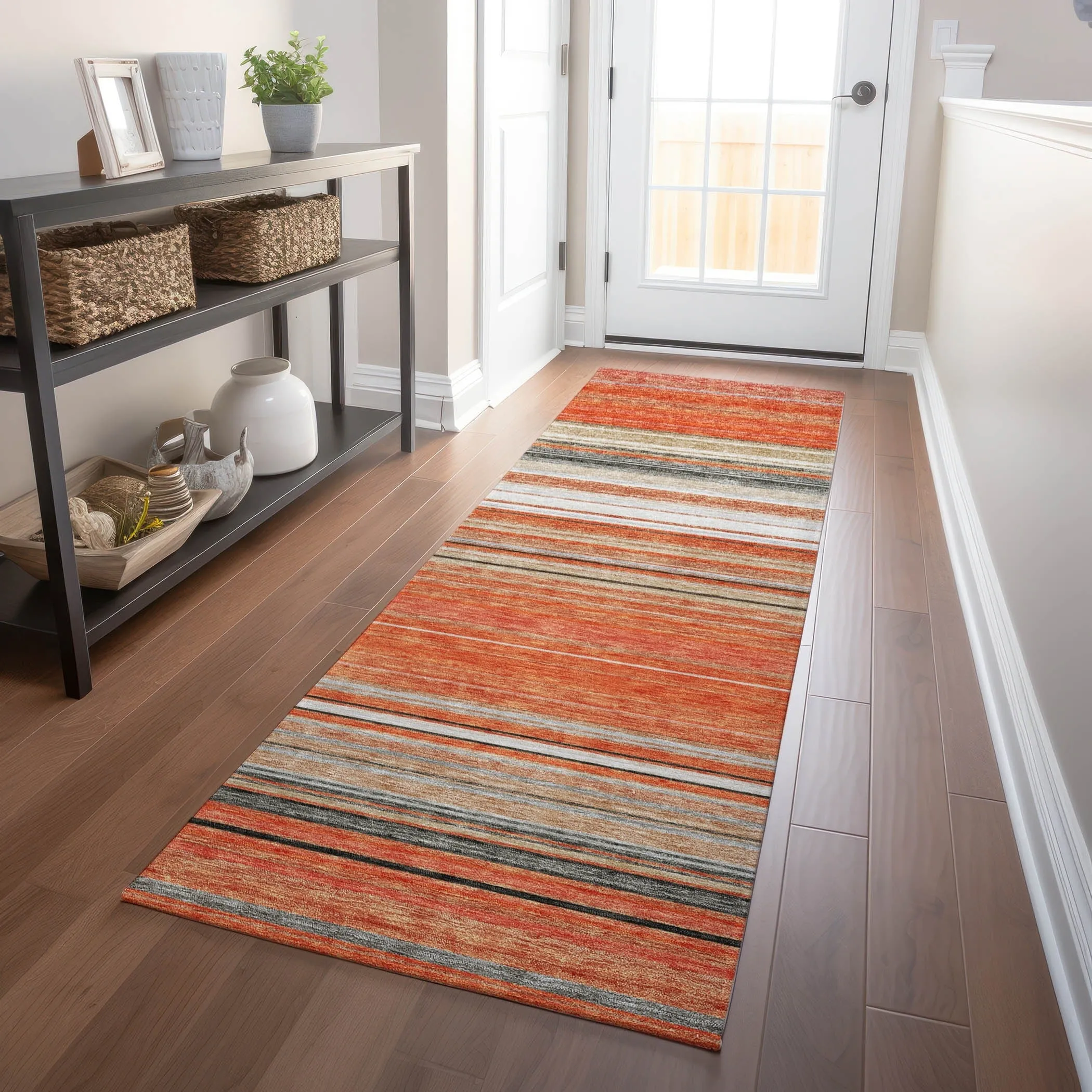 Machine Washable Indoor/ Outdoor Ombre Stripes Chantille Rug