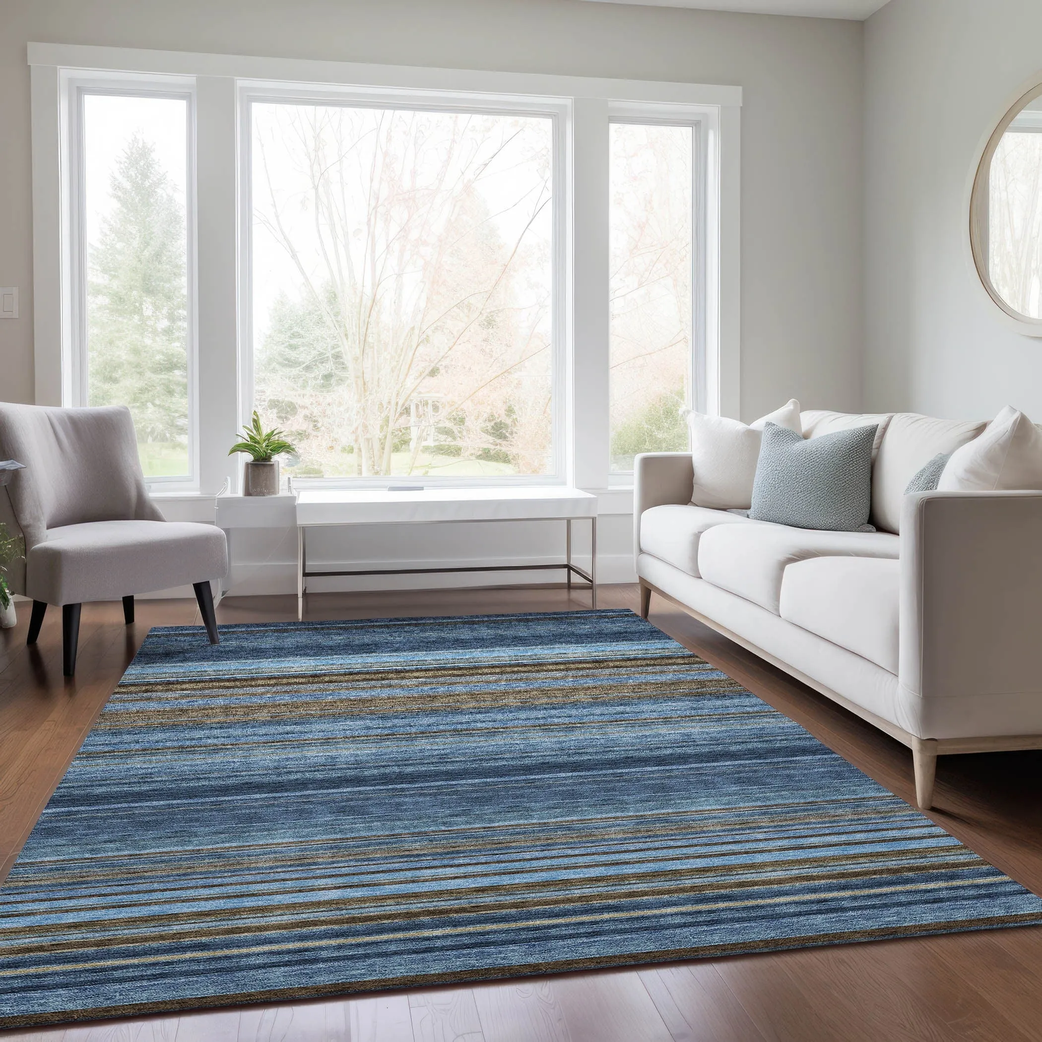 Machine Washable Indoor/ Outdoor Ombre Stripes Chantille Rug