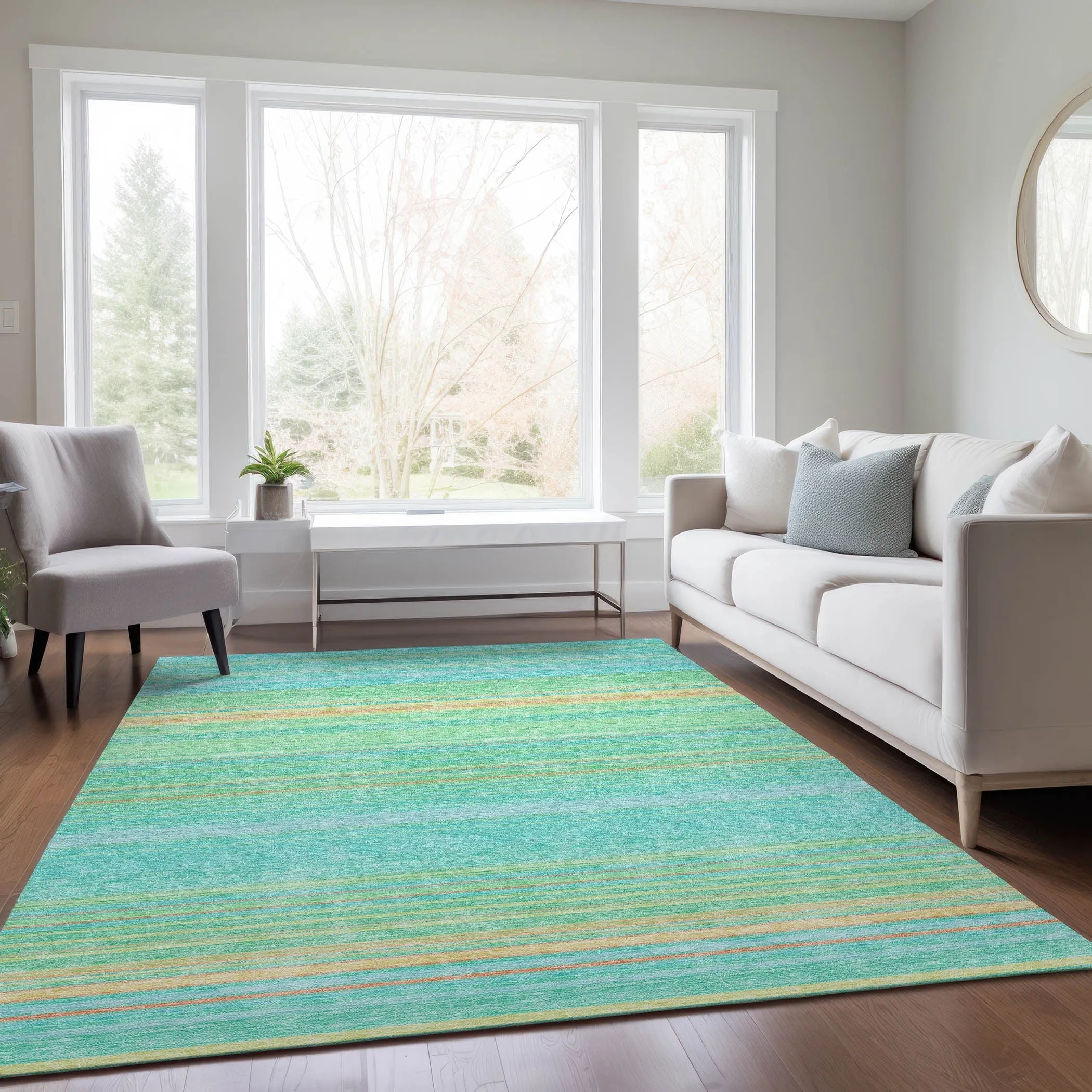 Machine Washable Indoor/ Outdoor Ombre Stripes Chantille Rug