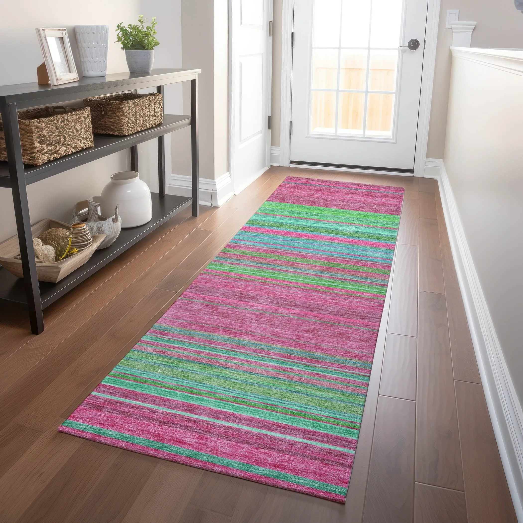 Machine Washable Indoor/ Outdoor Ombre Stripes Chantille Rug