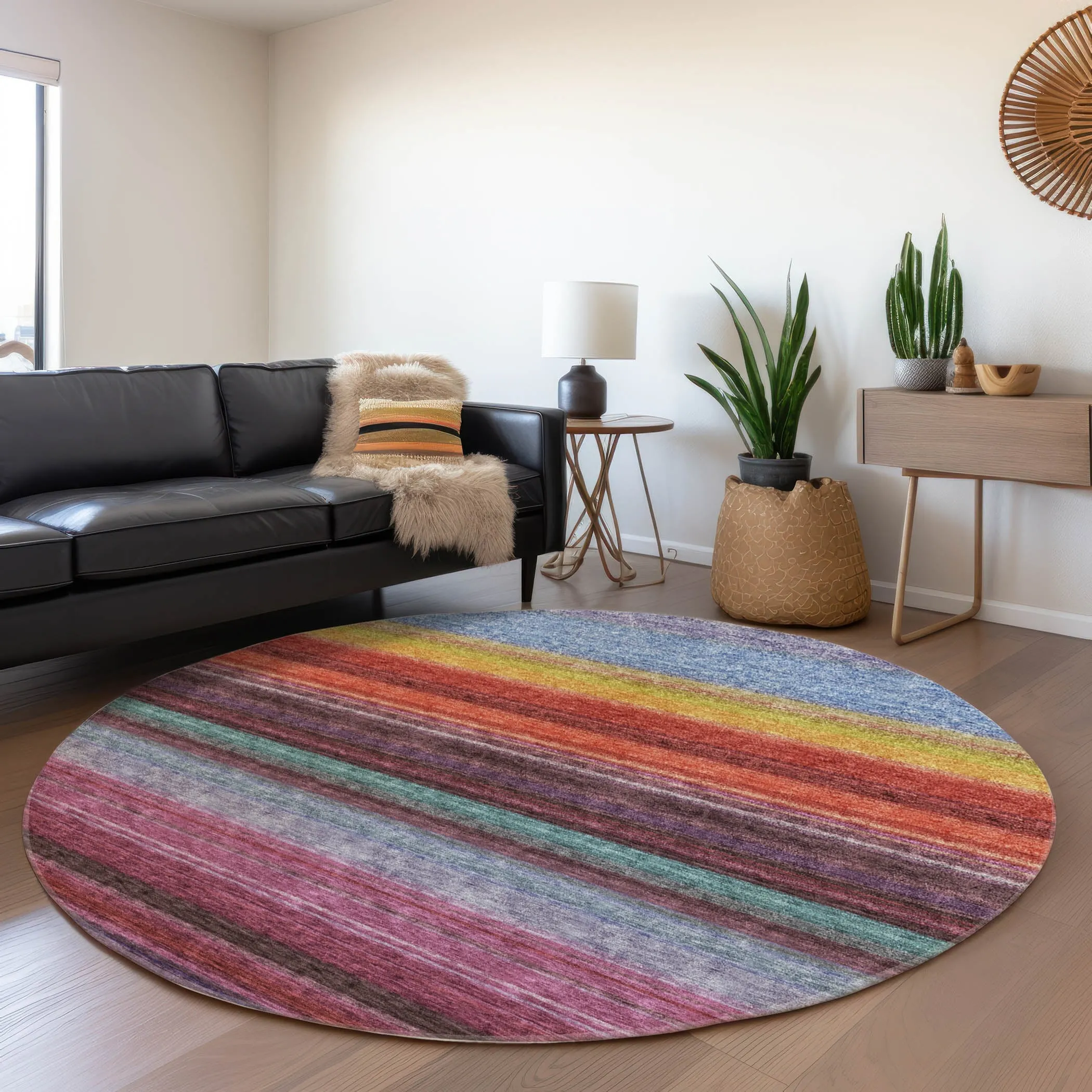 Machine Washable Indoor/ Outdoor Ombre Stripes Chantille Rug