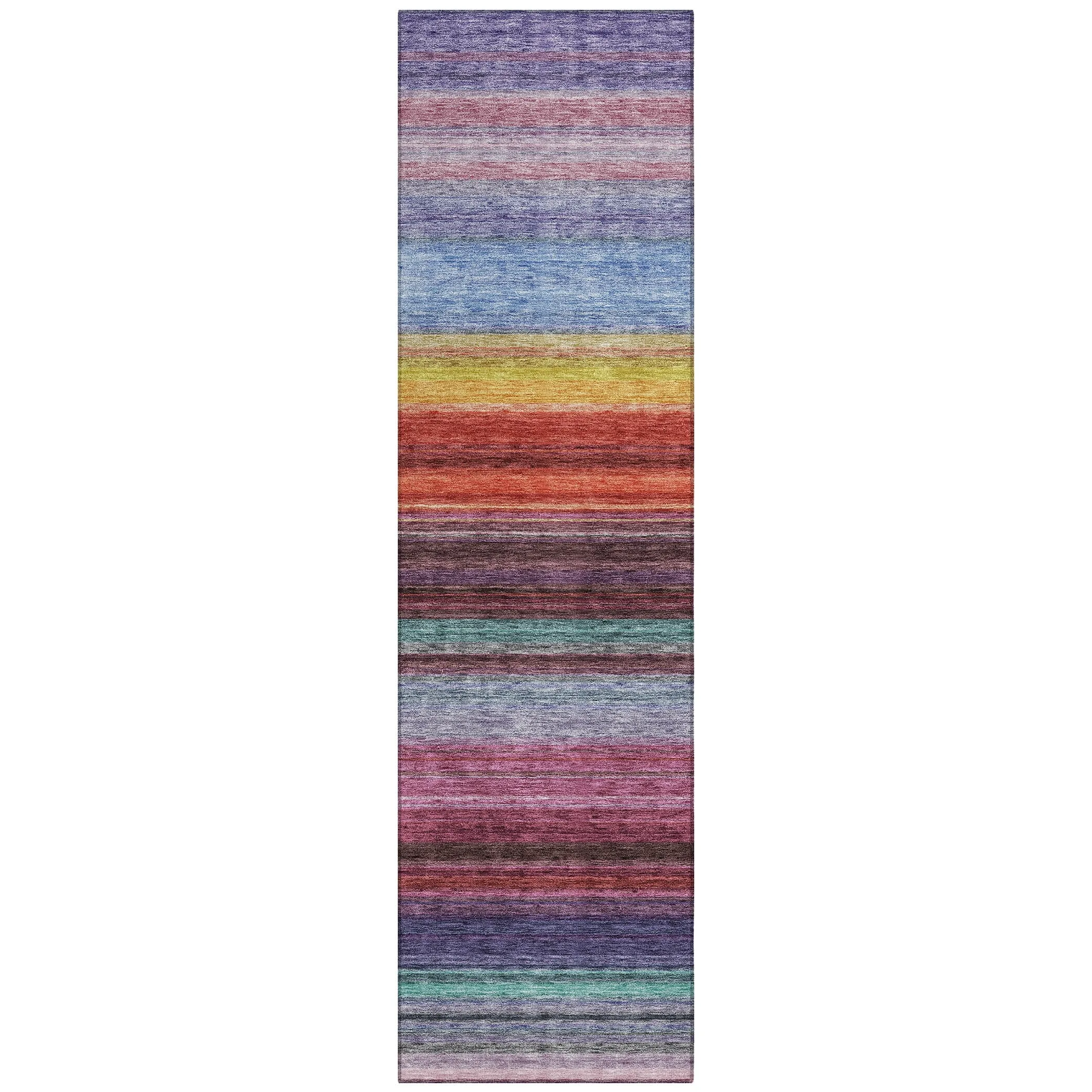 Machine Washable Indoor/ Outdoor Ombre Stripes Chantille Rug