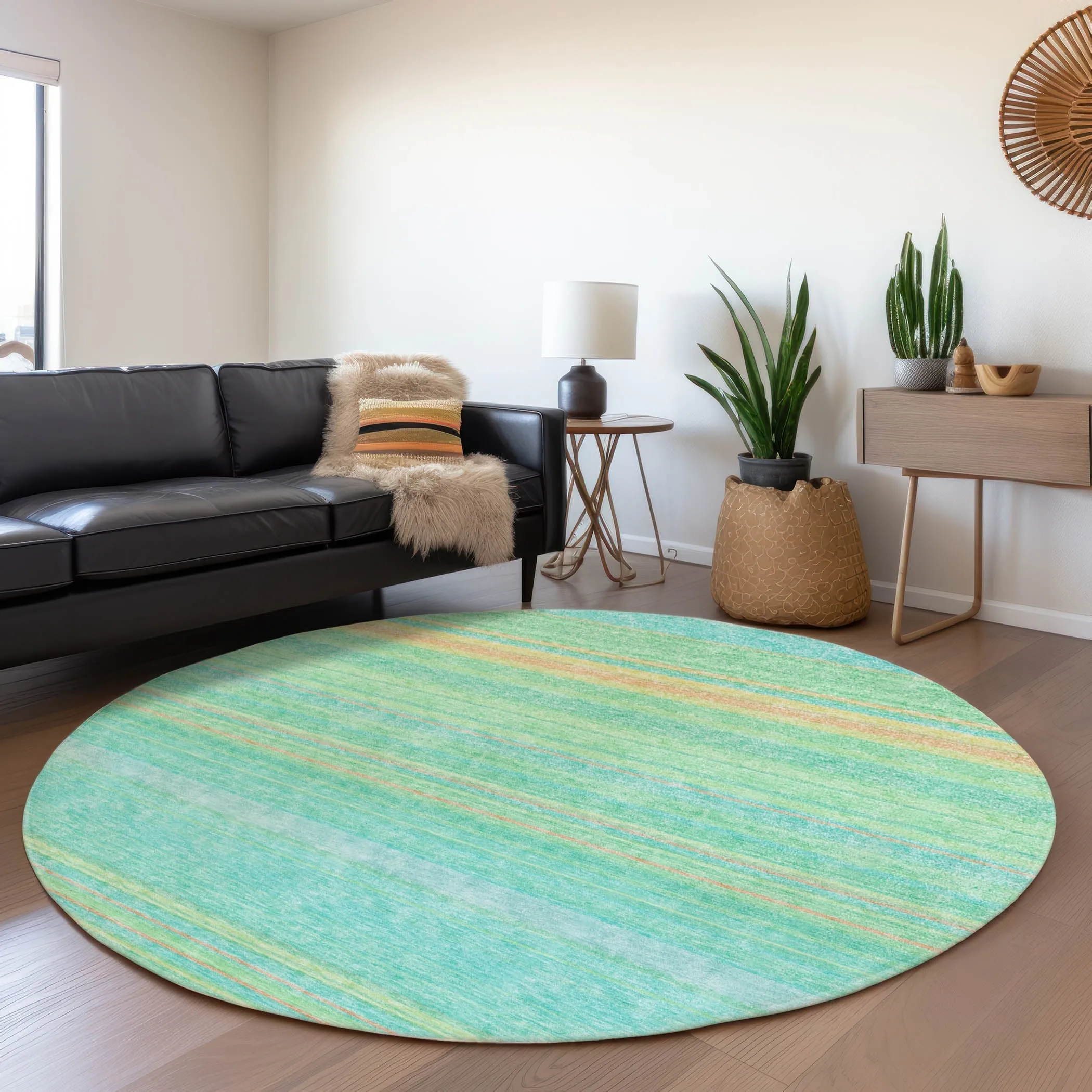 Machine Washable Indoor/ Outdoor Ombre Stripes Chantille Rug