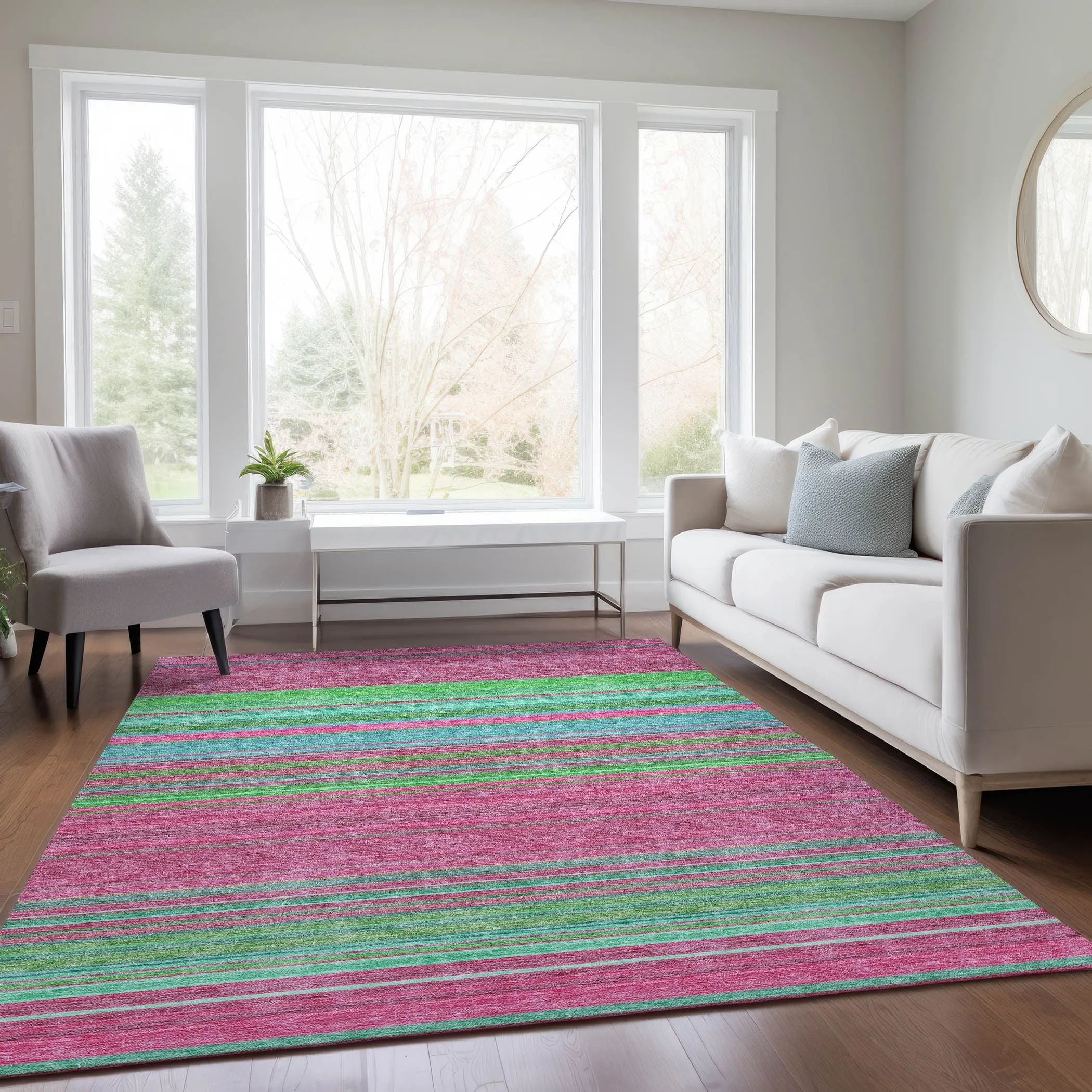 Machine Washable Indoor/ Outdoor Ombre Stripes Chantille Rug