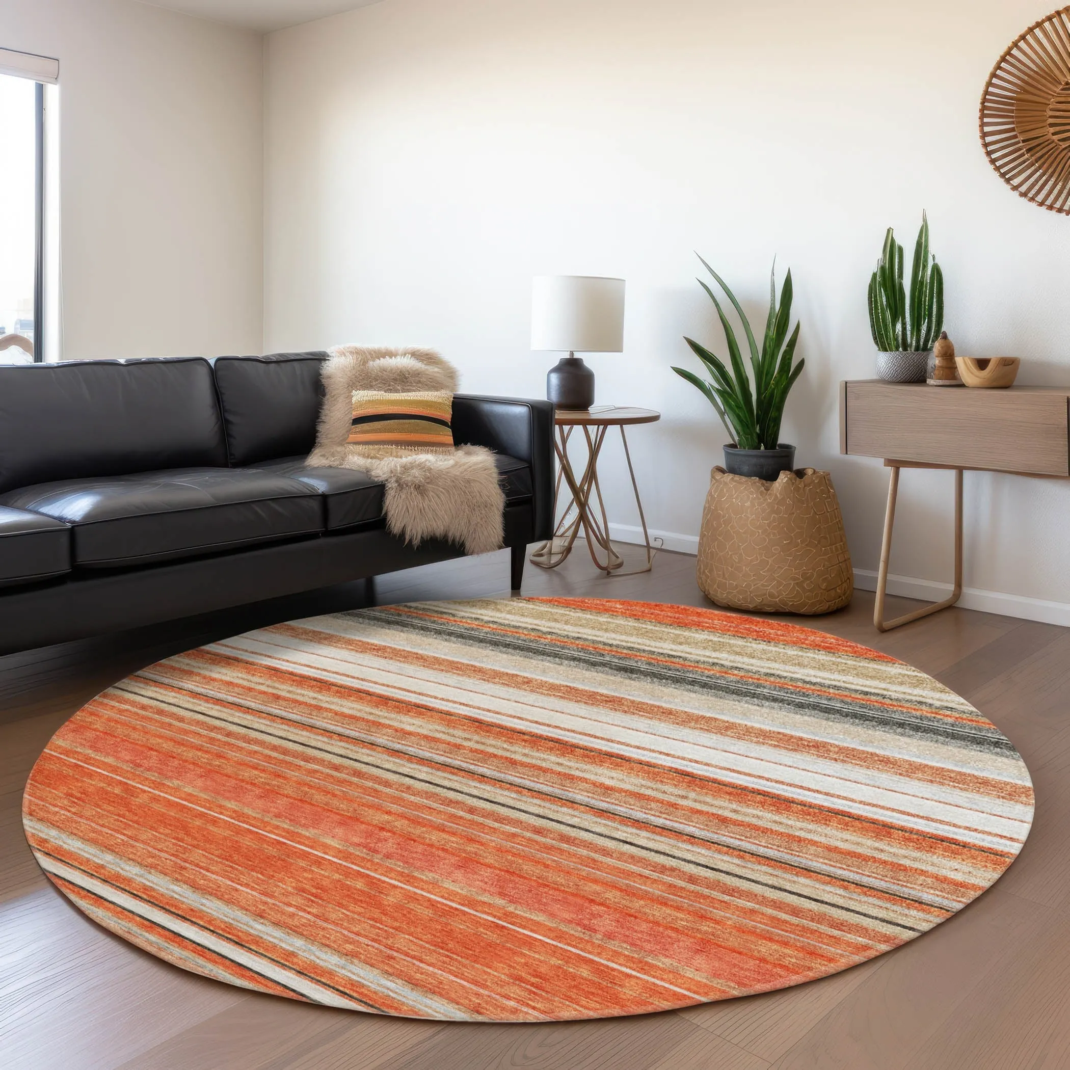 Machine Washable Indoor/ Outdoor Ombre Stripes Chantille Rug