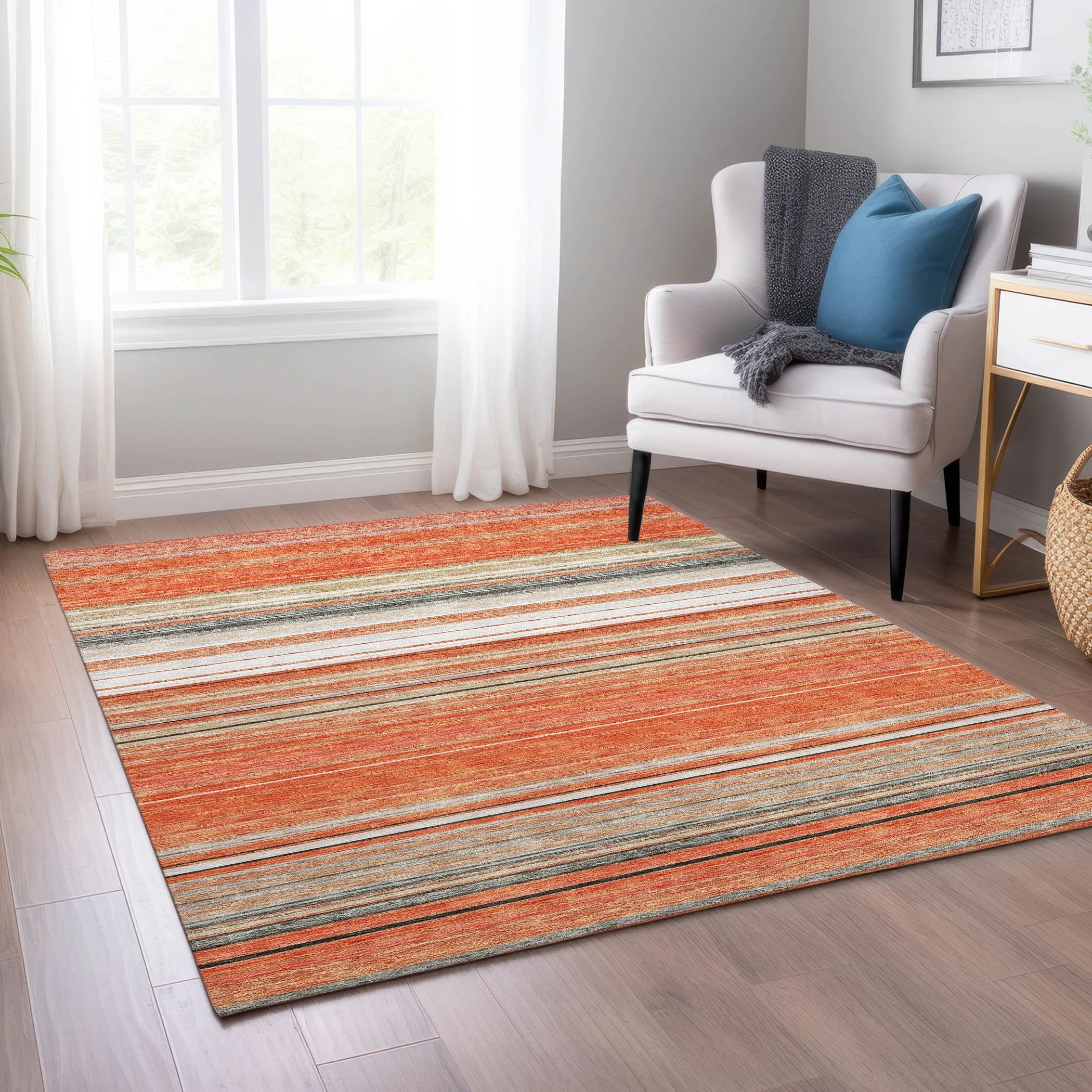 Machine Washable Indoor/ Outdoor Ombre Stripes Chantille Rug