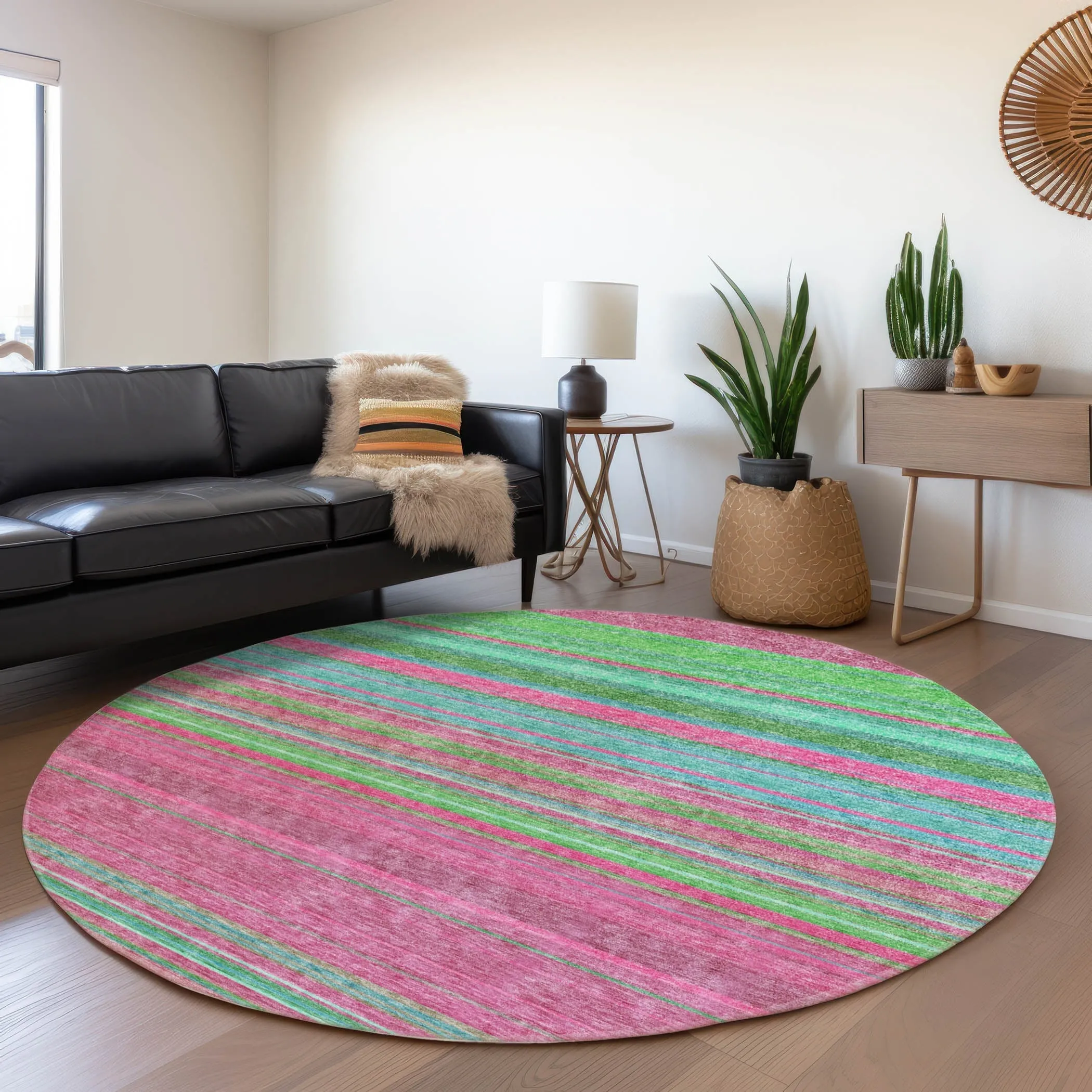 Machine Washable Indoor/ Outdoor Ombre Stripes Chantille Rug