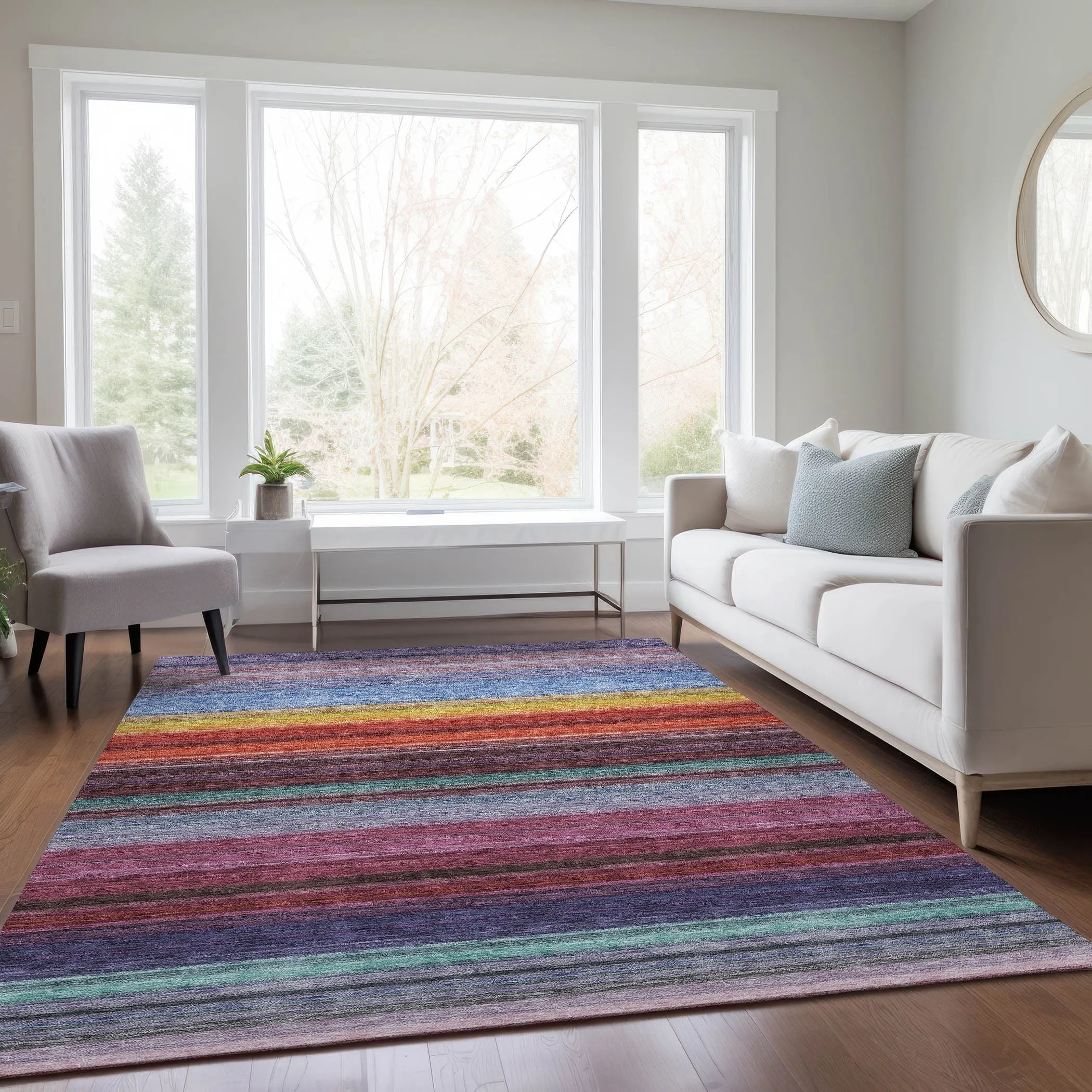 Machine Washable Indoor/ Outdoor Ombre Stripes Chantille Rug