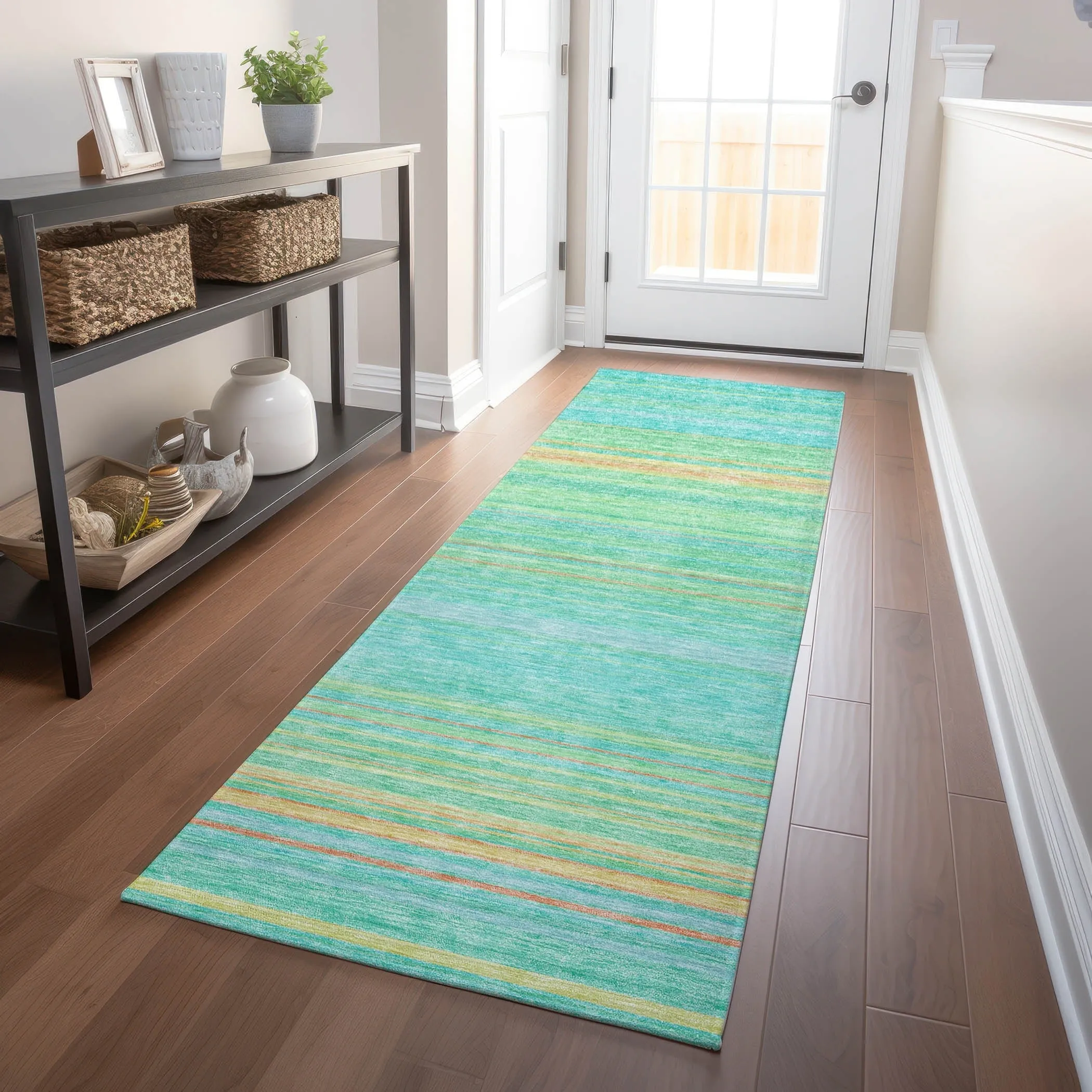 Machine Washable Indoor/ Outdoor Ombre Stripes Chantille Rug