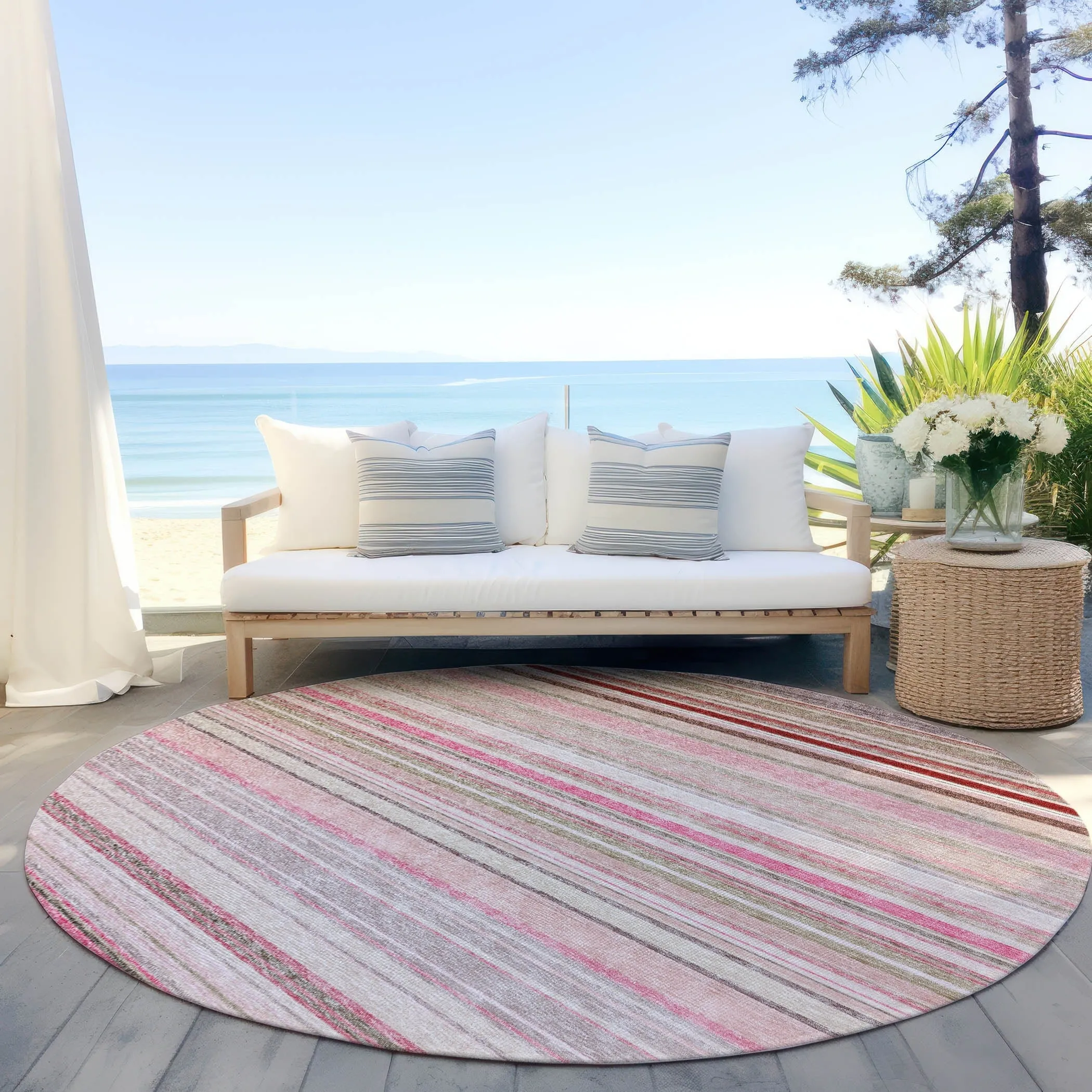 Machine Washable Indoor/ Outdoor Ombre Stripes Chantille Rug