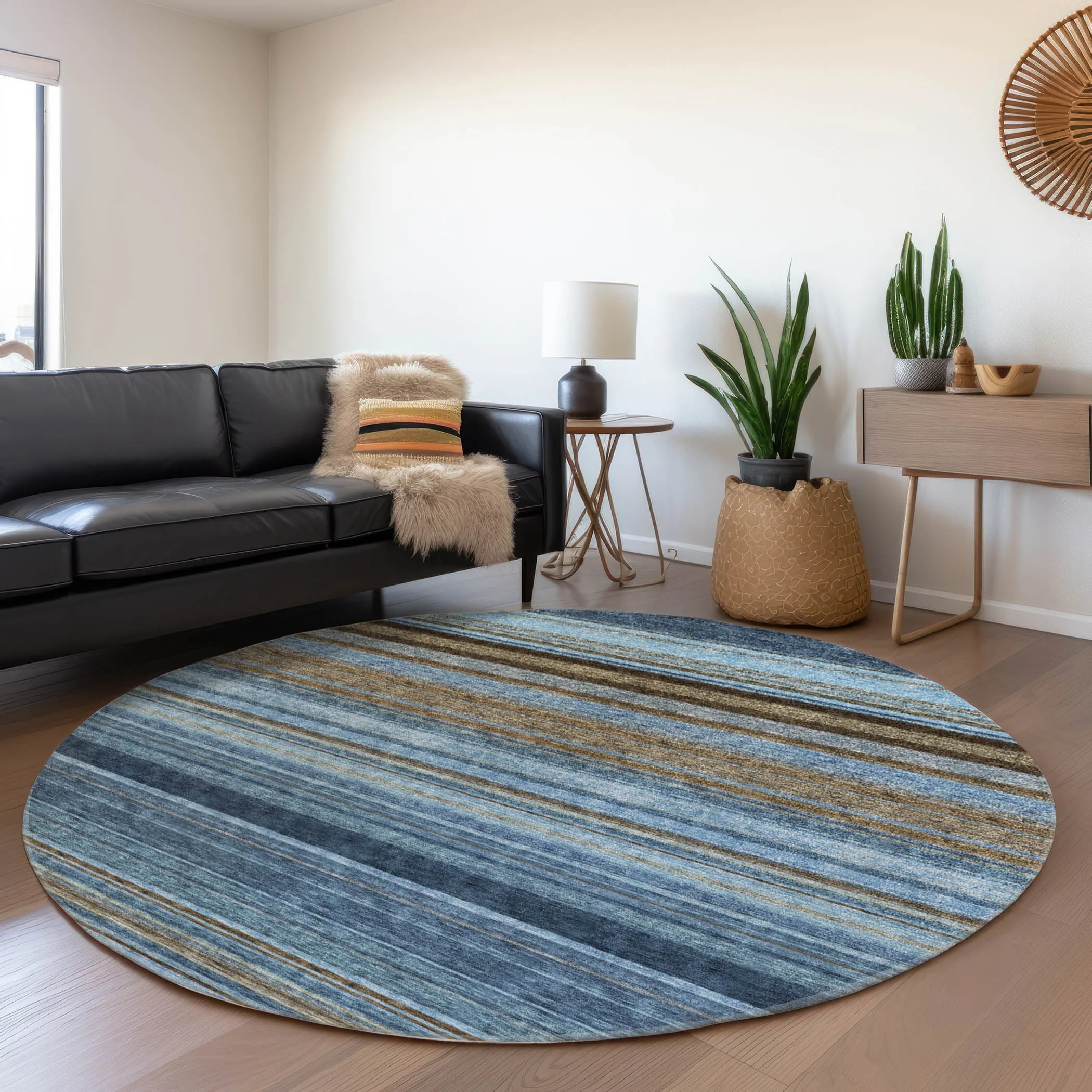 Machine Washable Indoor/ Outdoor Ombre Stripes Chantille Rug
