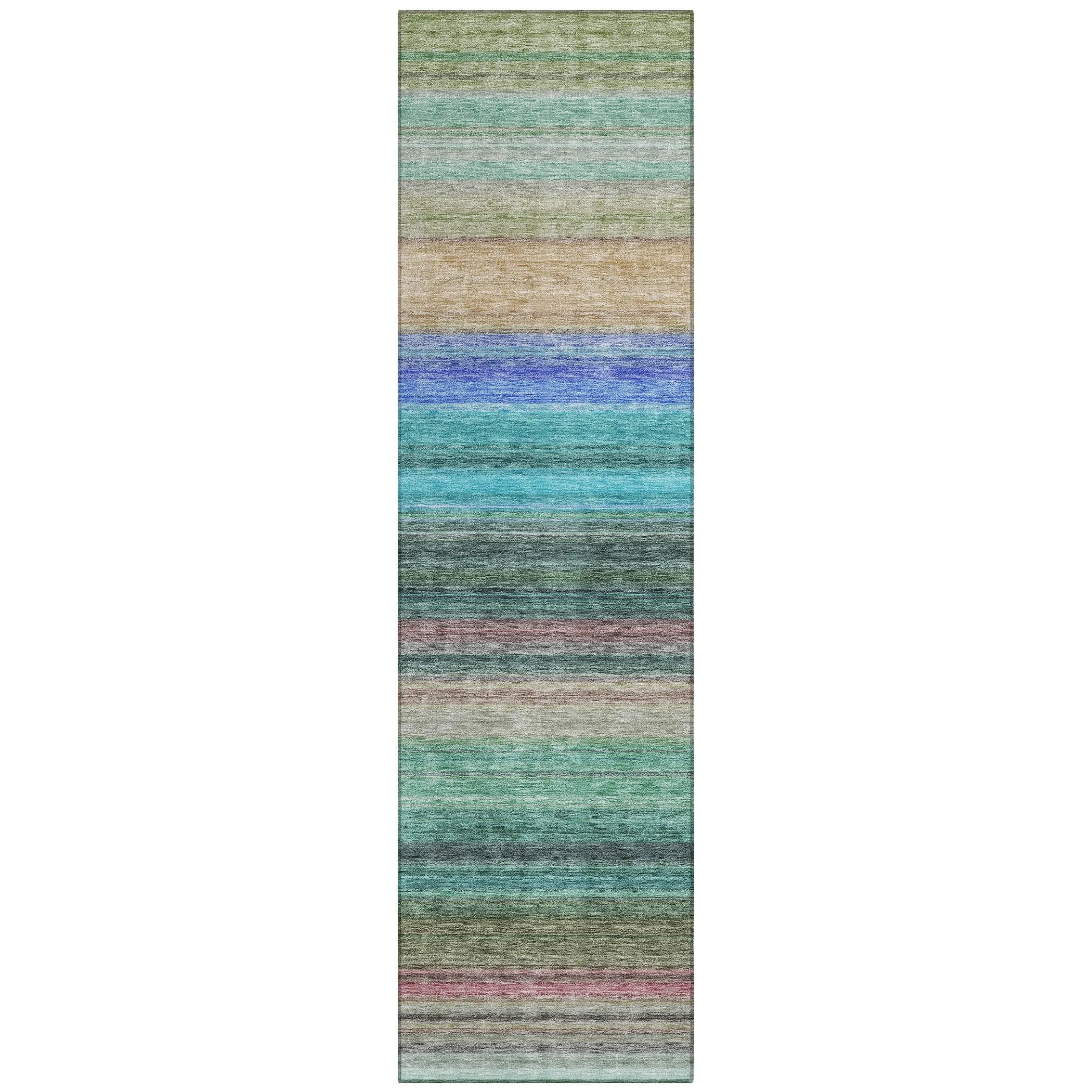 Machine Washable Indoor/ Outdoor Ombre Stripes Chantille Rug