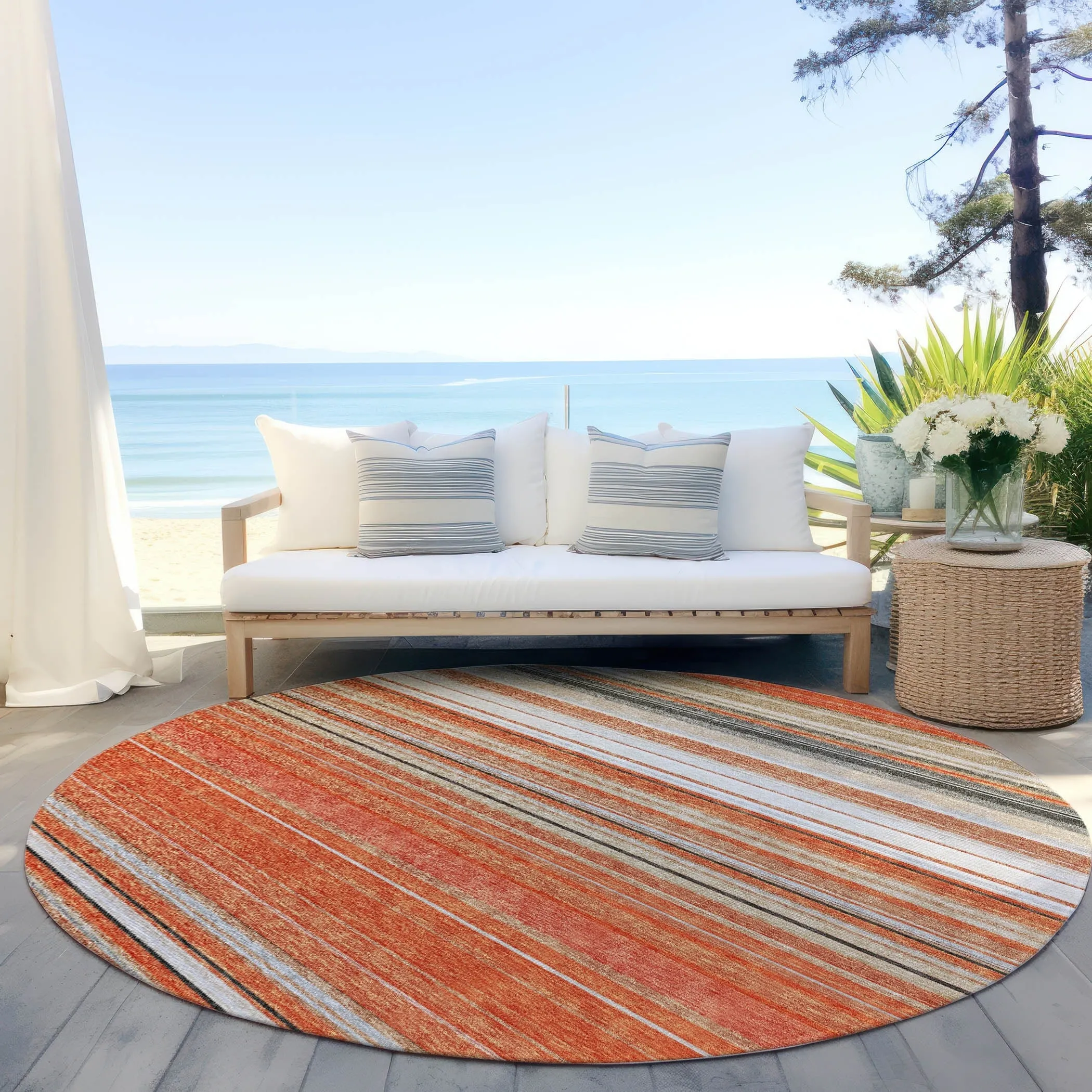Machine Washable Indoor/ Outdoor Ombre Stripes Chantille Rug