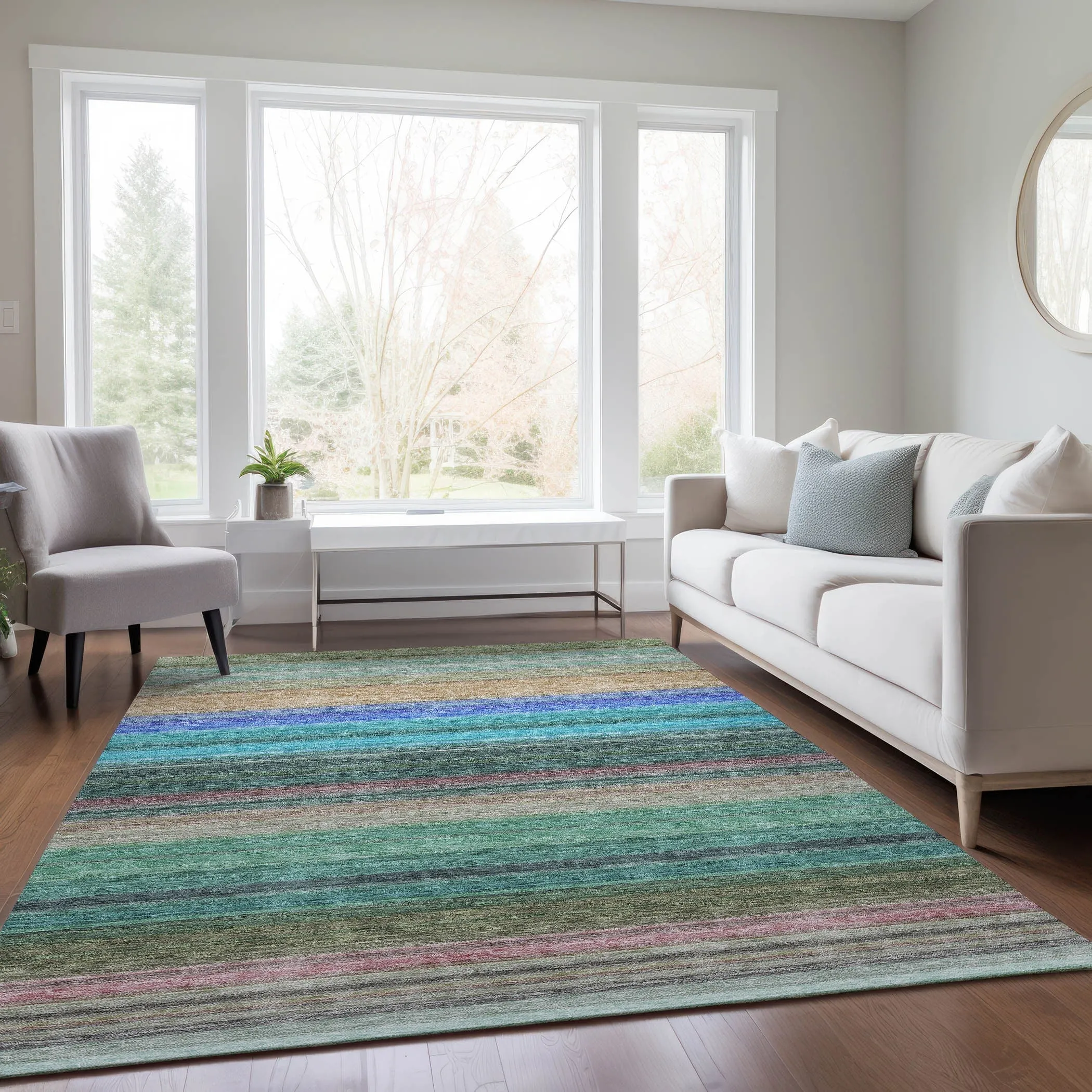 Machine Washable Indoor/ Outdoor Ombre Stripes Chantille Rug