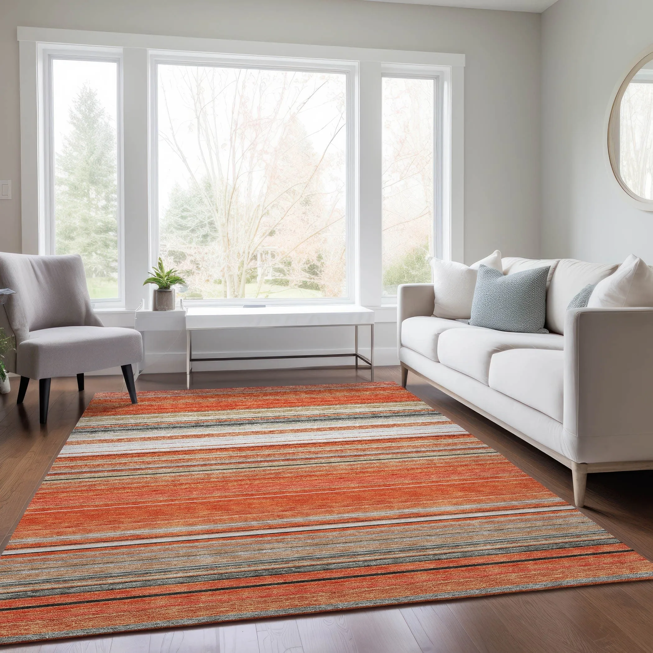 Machine Washable Indoor/ Outdoor Ombre Stripes Chantille Rug