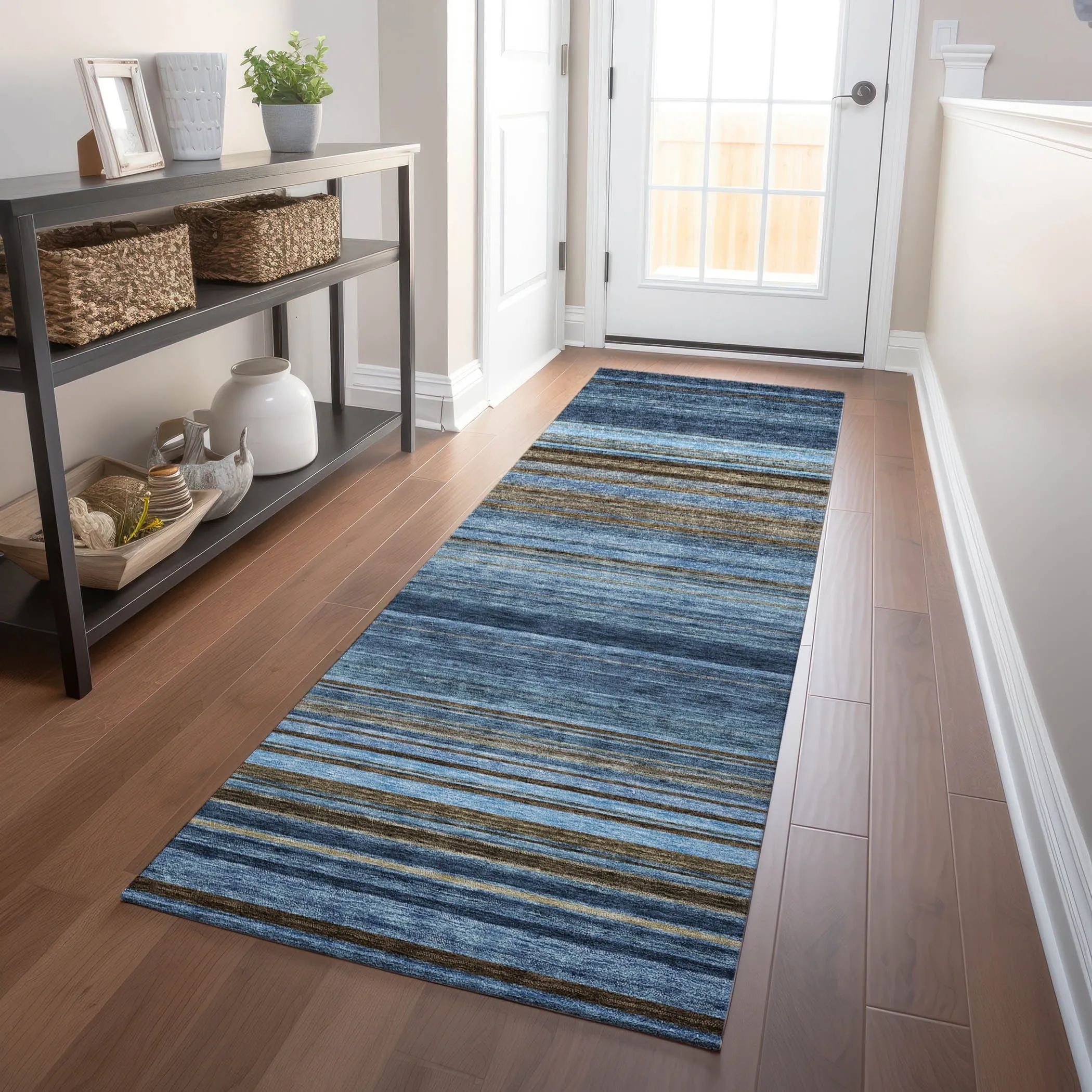Machine Washable Indoor/ Outdoor Ombre Stripes Chantille Rug