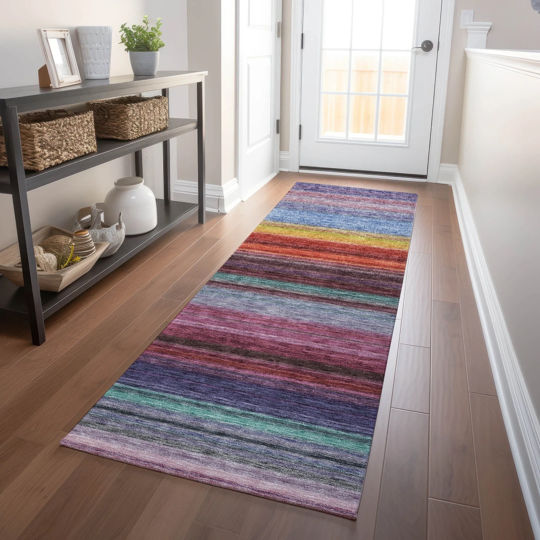 Machine Washable Indoor/ Outdoor Ombre Stripes Chantille Rug