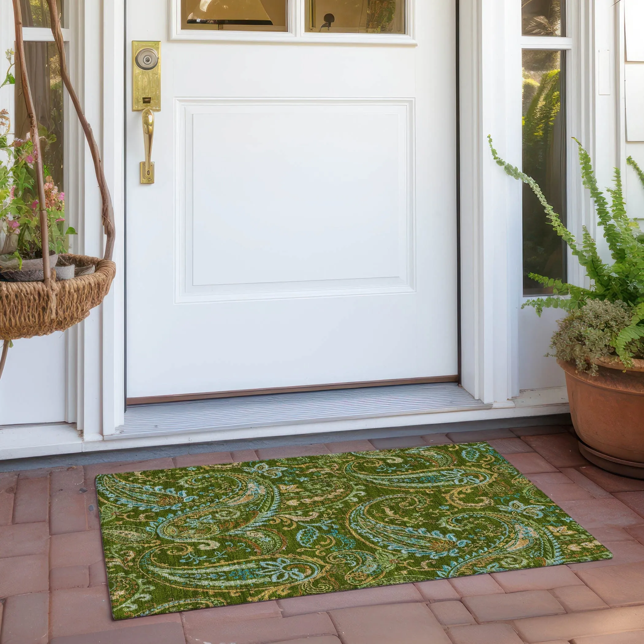 Machine Washable Indoor/ Outdoor Paisley Chantille Rug