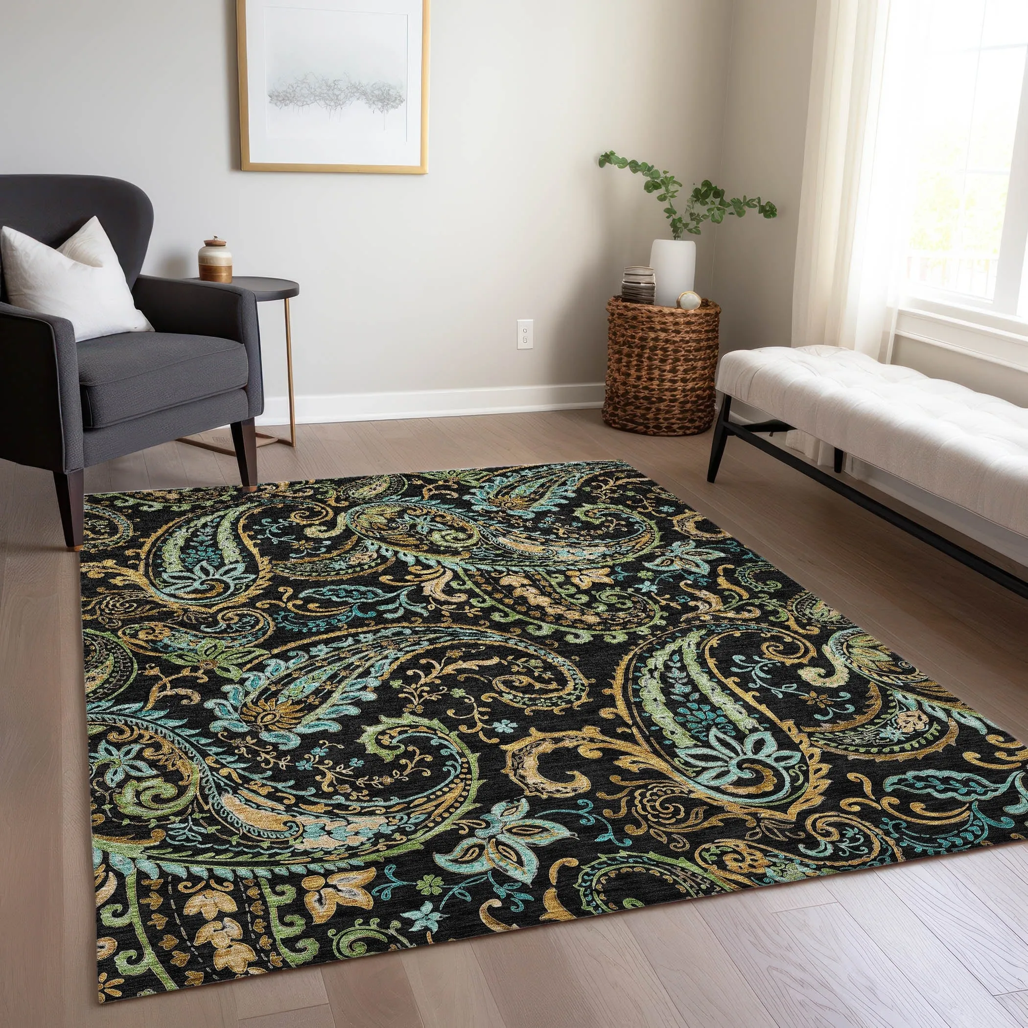 Machine Washable Indoor/ Outdoor Paisley Chantille Rug