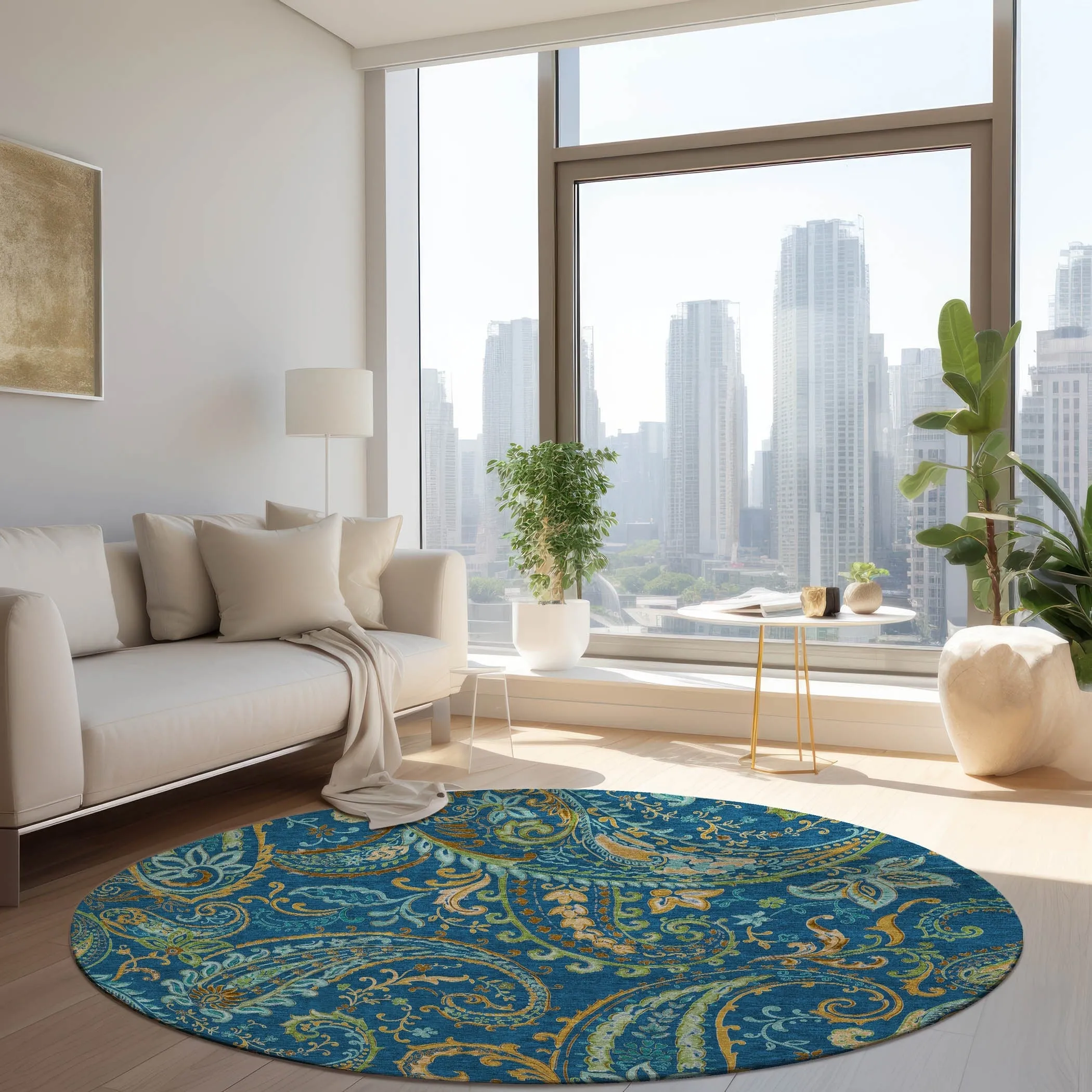 Machine Washable Indoor/ Outdoor Paisley Chantille Rug
