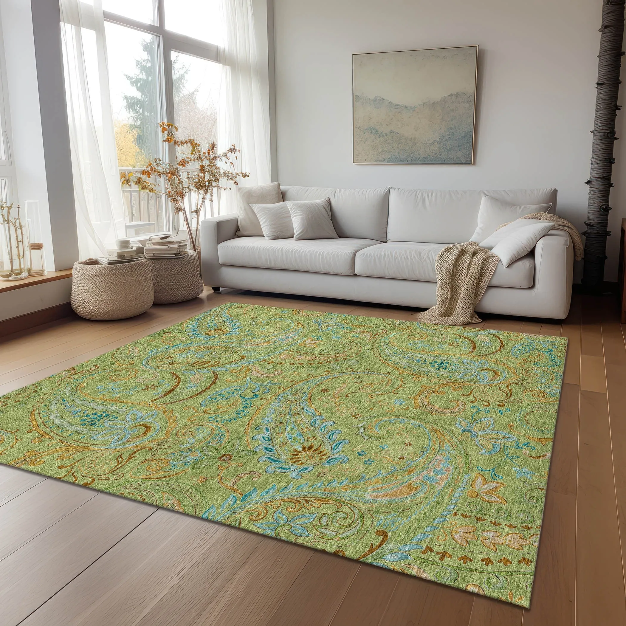 Machine Washable Indoor/ Outdoor Paisley Chantille Rug