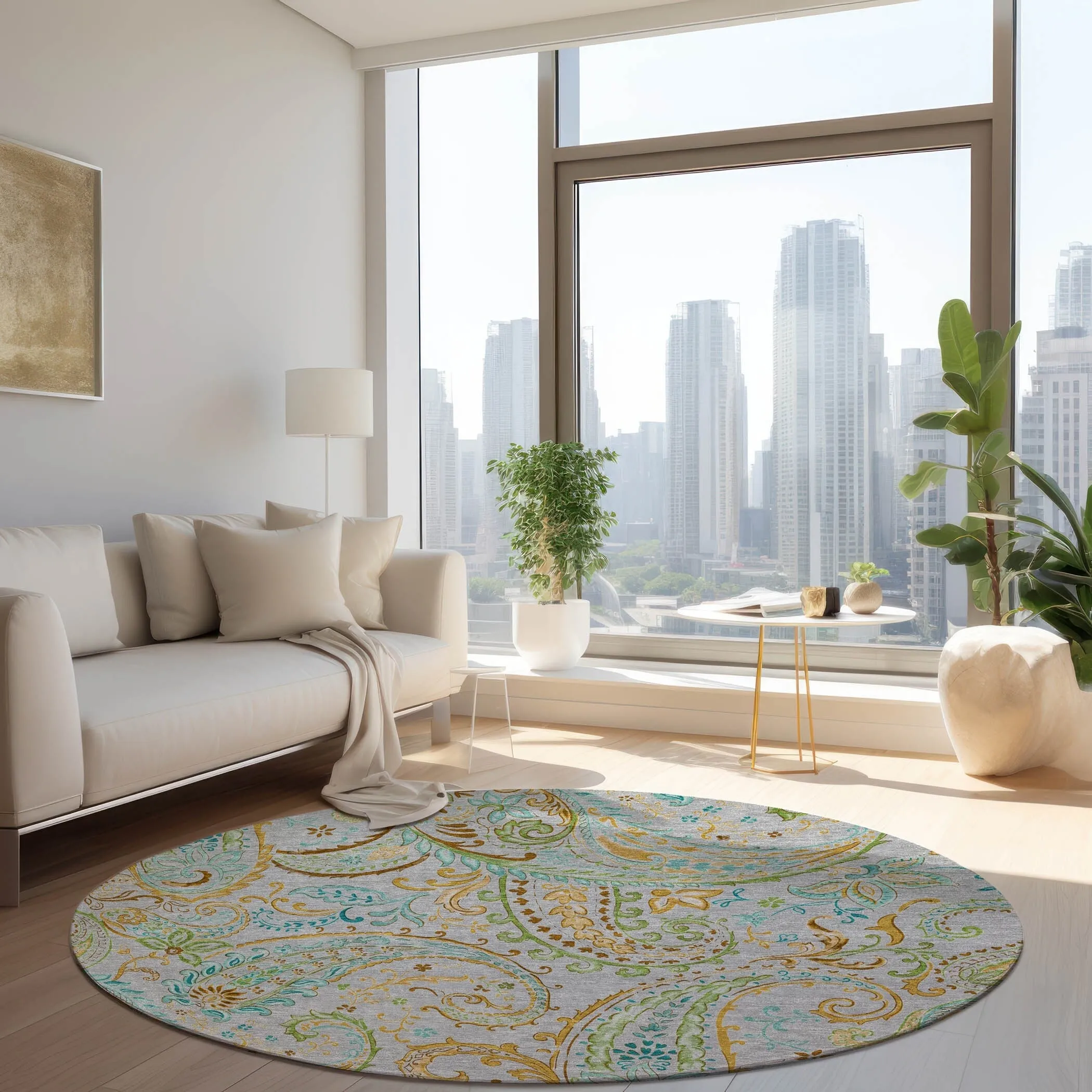 Machine Washable Indoor/ Outdoor Paisley Chantille Rug