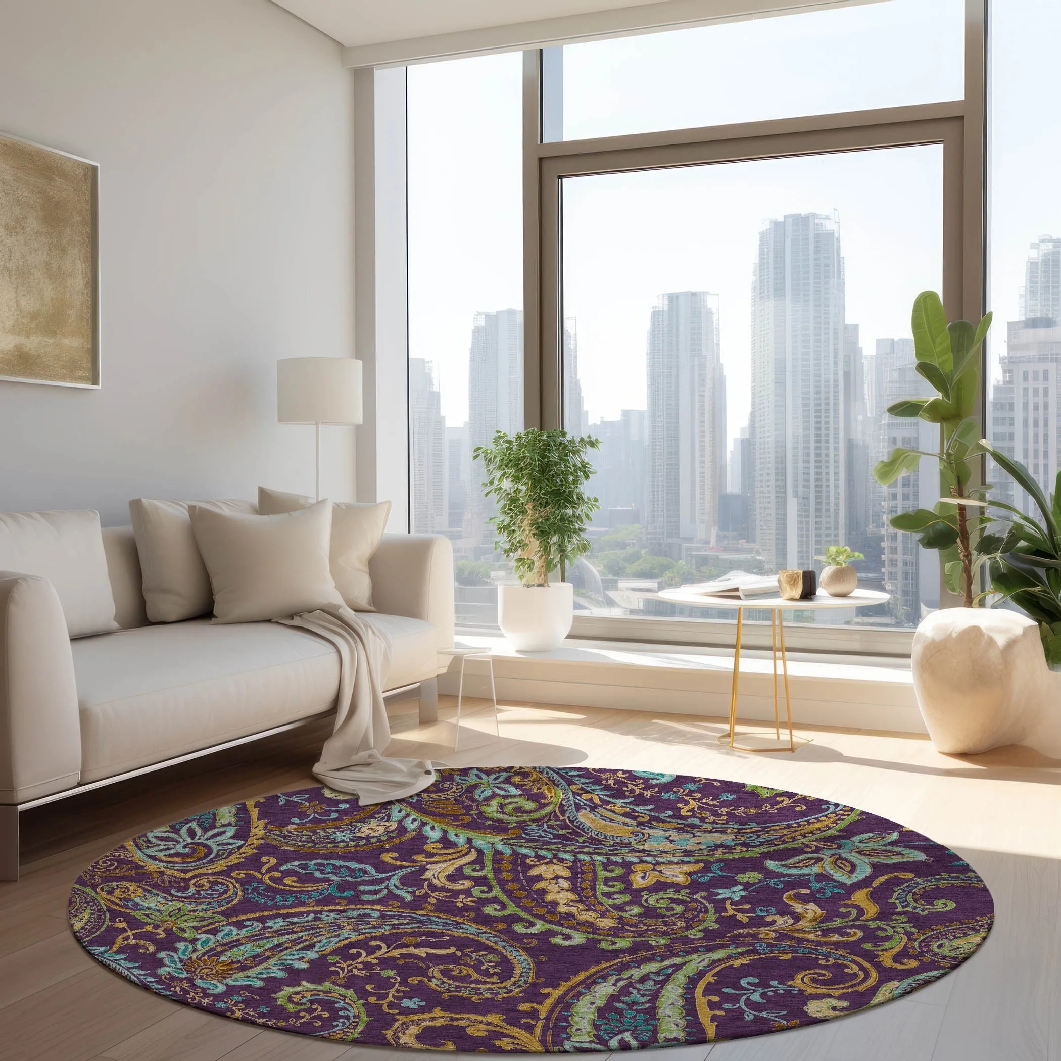 Machine Washable Indoor/ Outdoor Paisley Chantille Rug