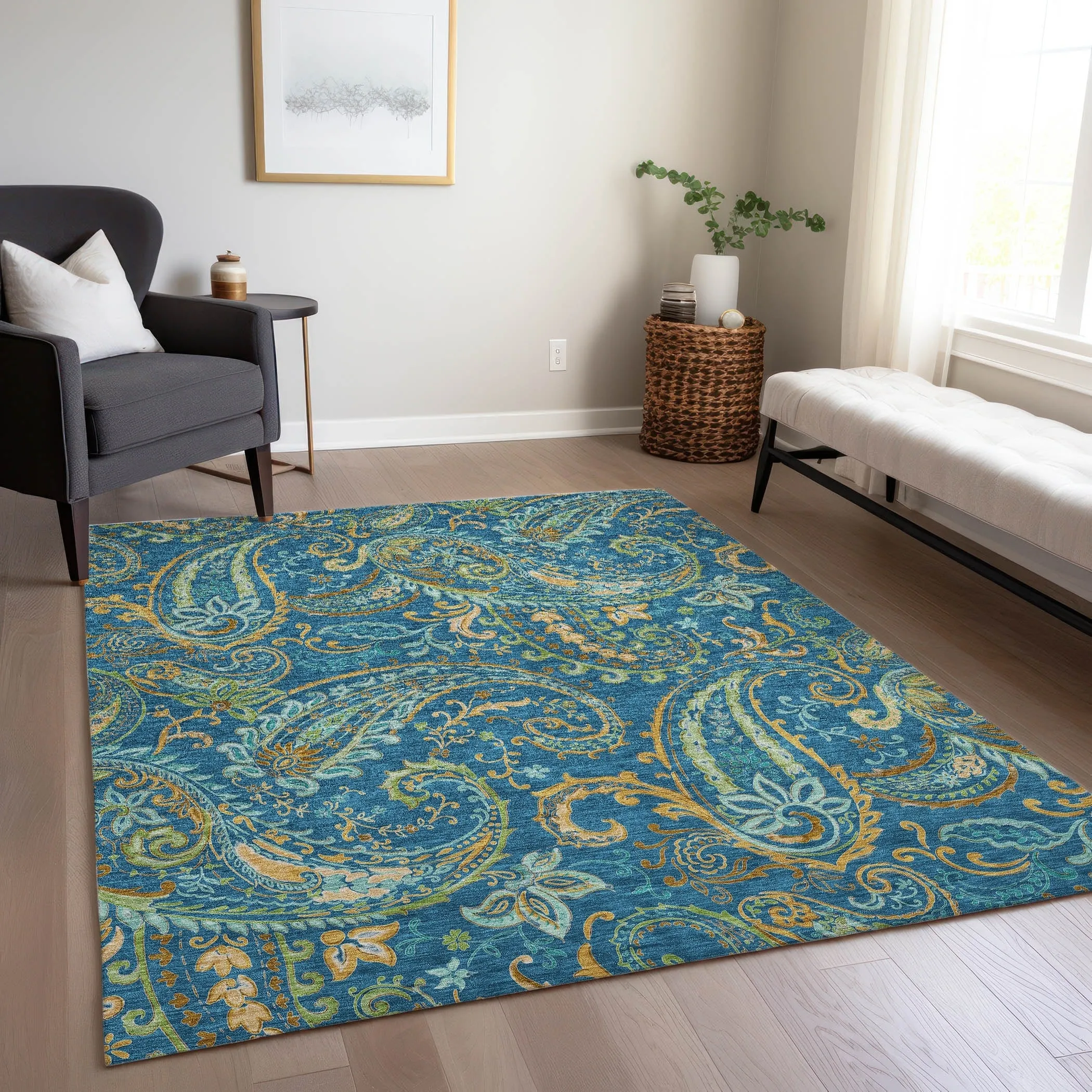 Machine Washable Indoor/ Outdoor Paisley Chantille Rug