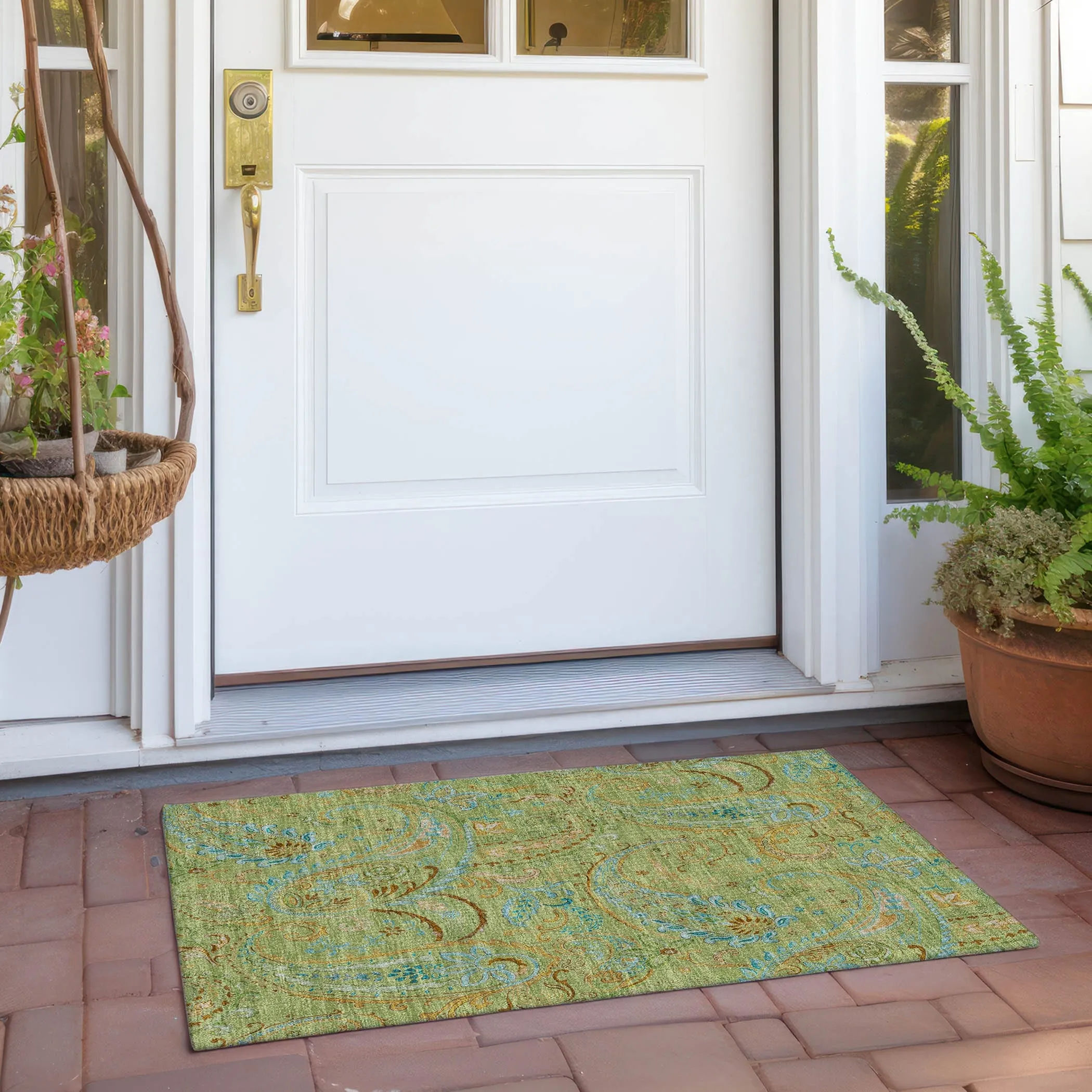 Machine Washable Indoor/ Outdoor Paisley Chantille Rug