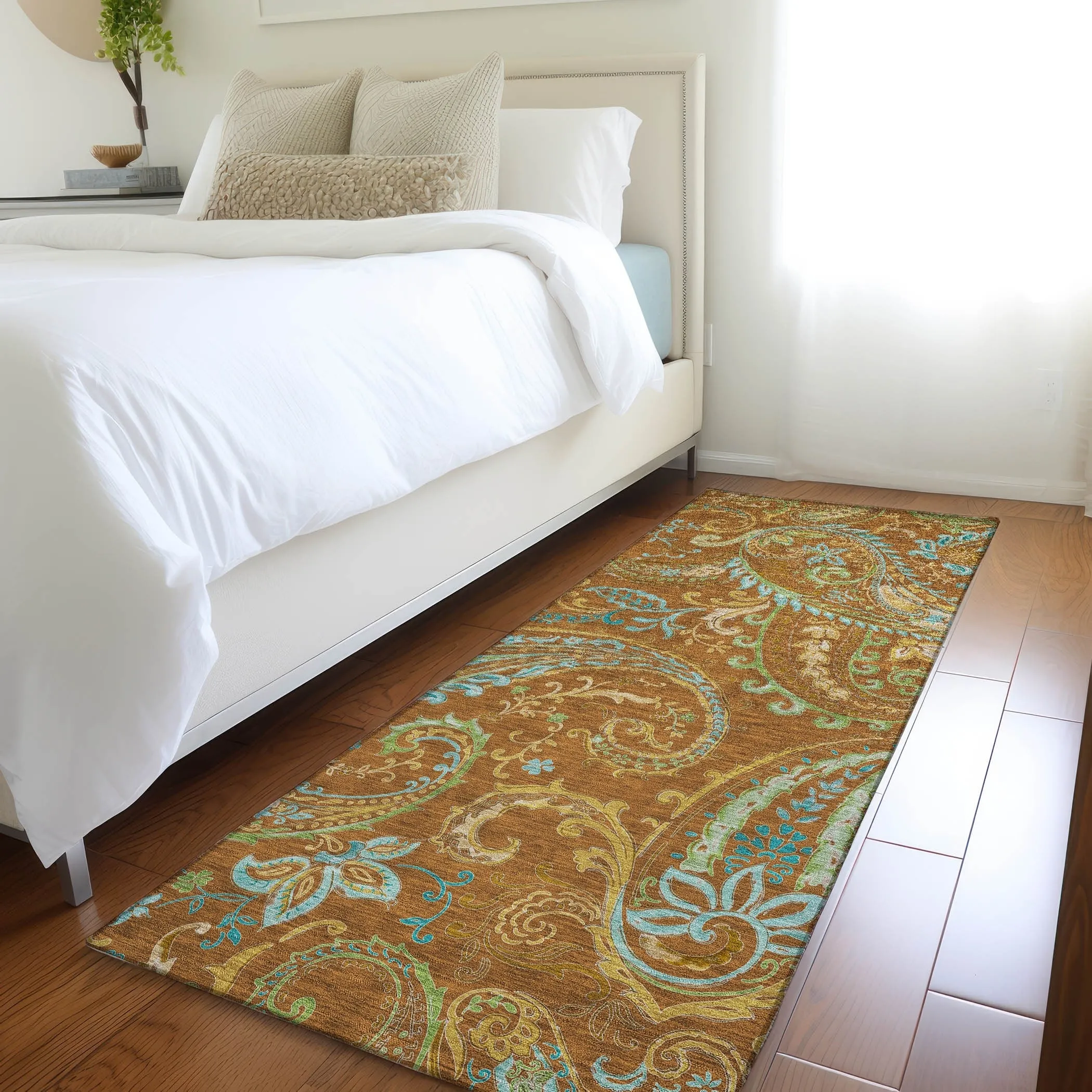 Machine Washable Indoor/ Outdoor Paisley Chantille Rug