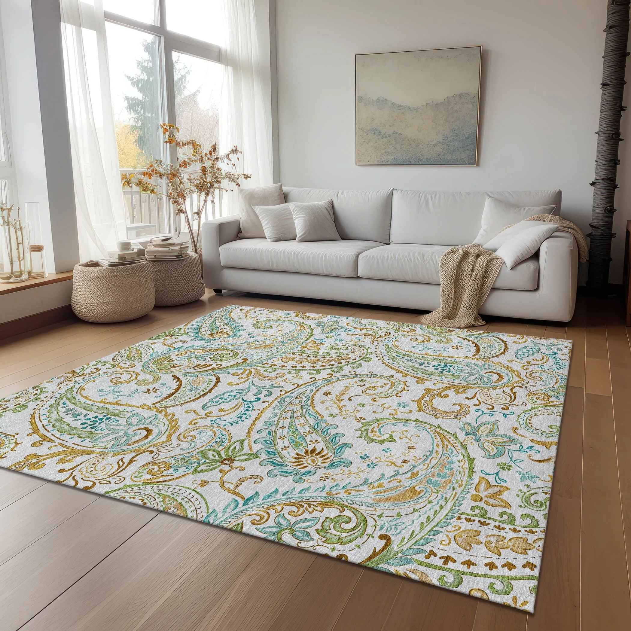 Machine Washable Indoor/ Outdoor Paisley Chantille Rug