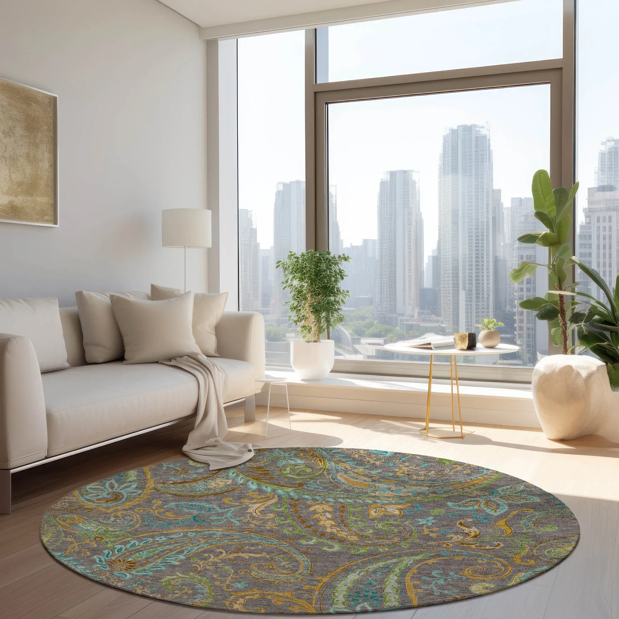 Machine Washable Indoor/ Outdoor Paisley Chantille Rug