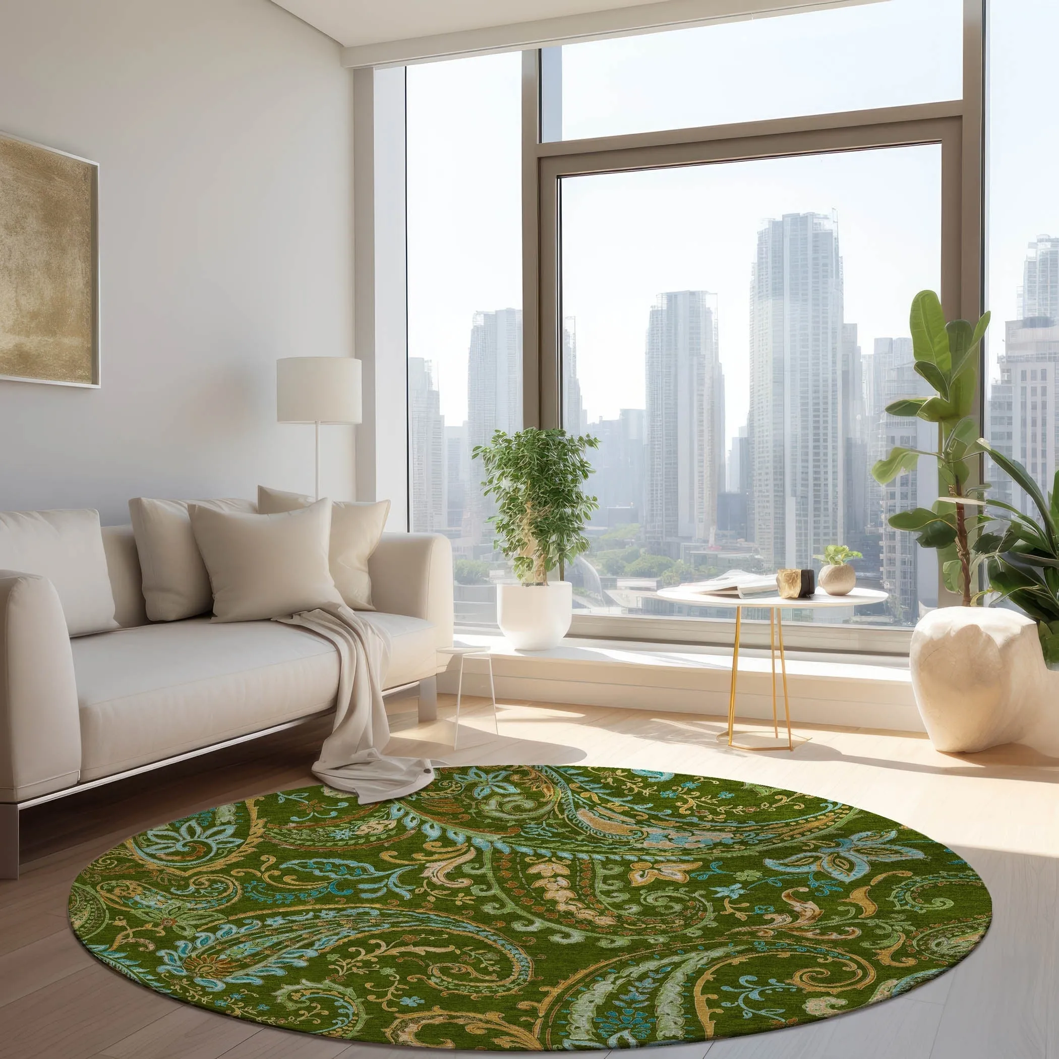 Machine Washable Indoor/ Outdoor Paisley Chantille Rug