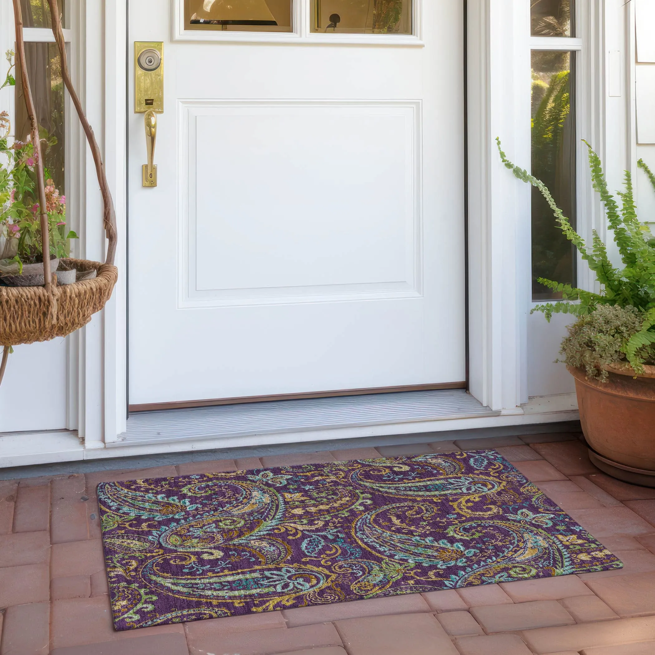 Machine Washable Indoor/ Outdoor Paisley Chantille Rug