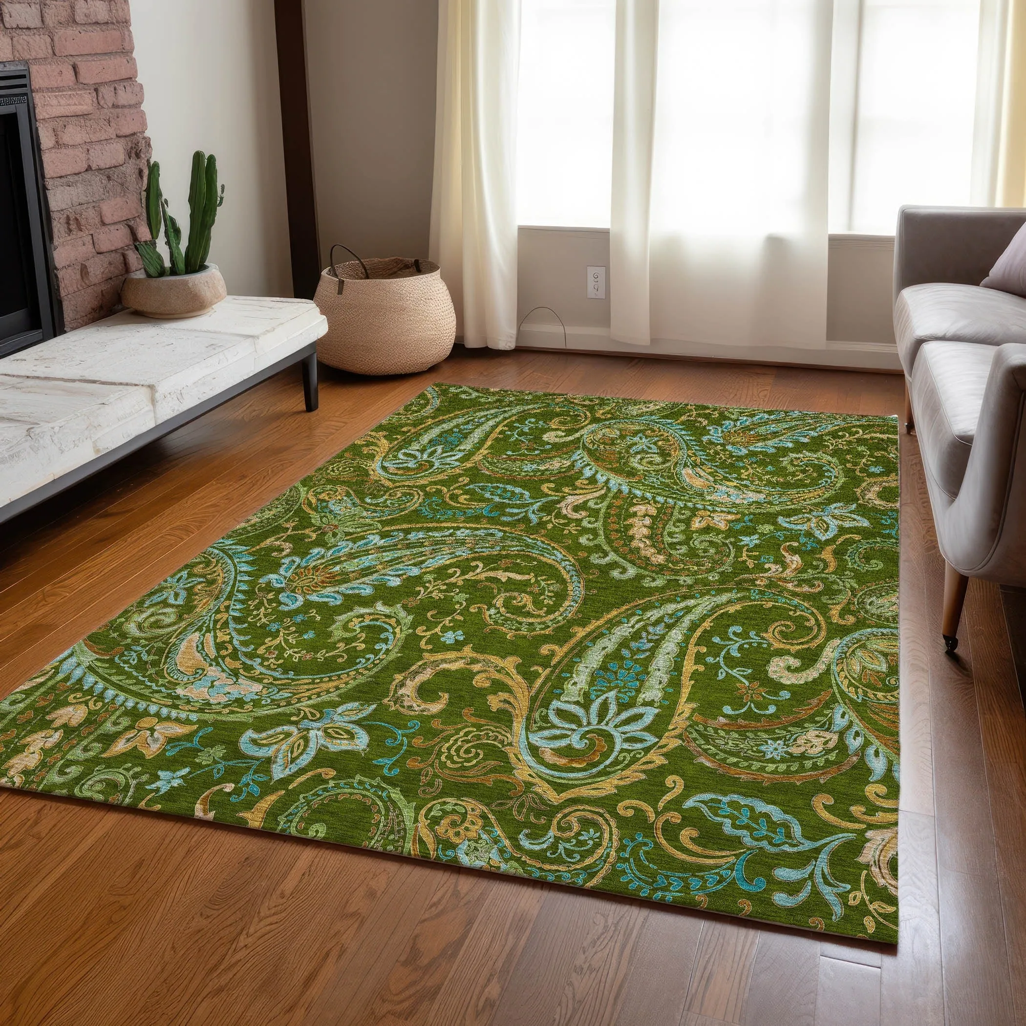 Machine Washable Indoor/ Outdoor Paisley Chantille Rug