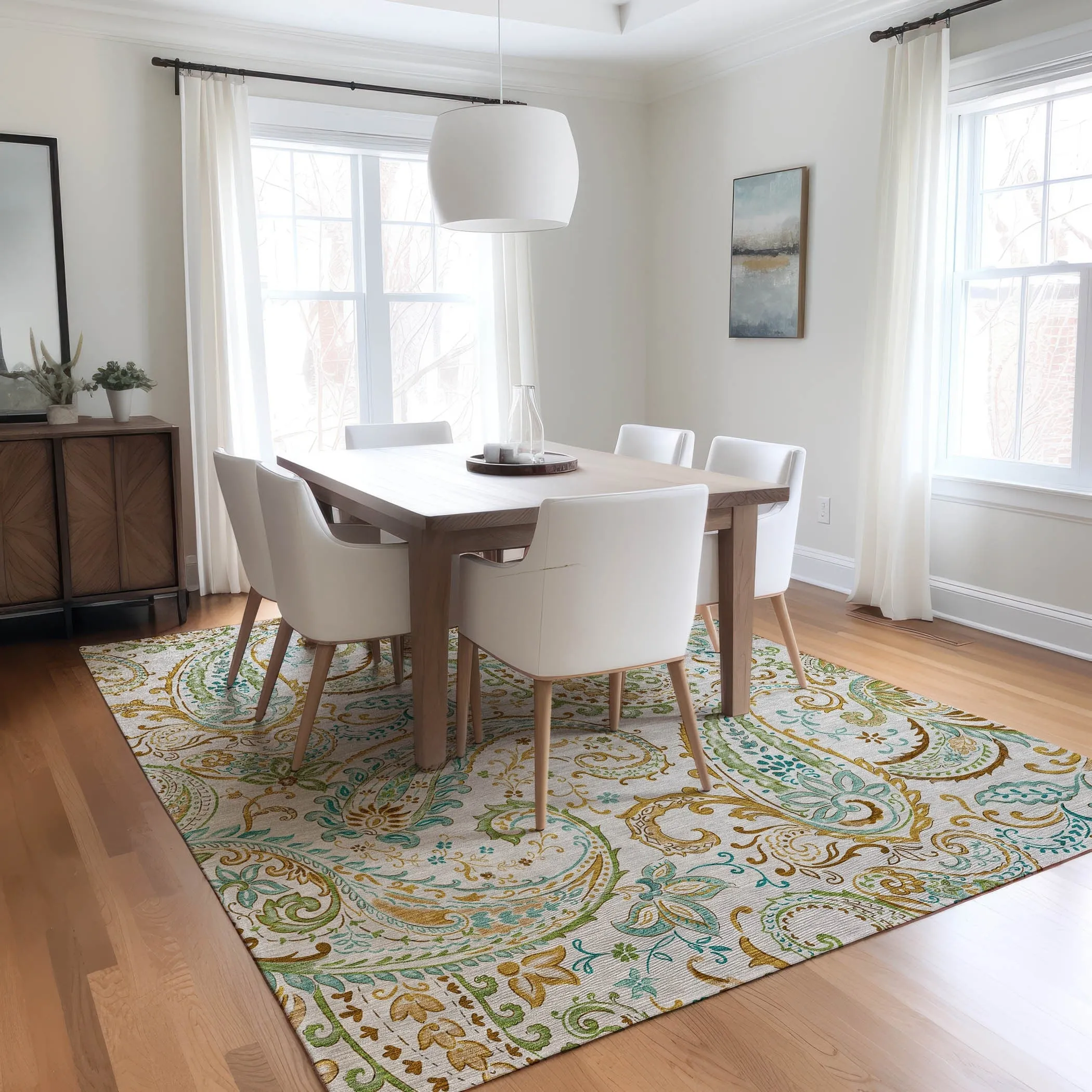 Machine Washable Indoor/ Outdoor Paisley Chantille Rug