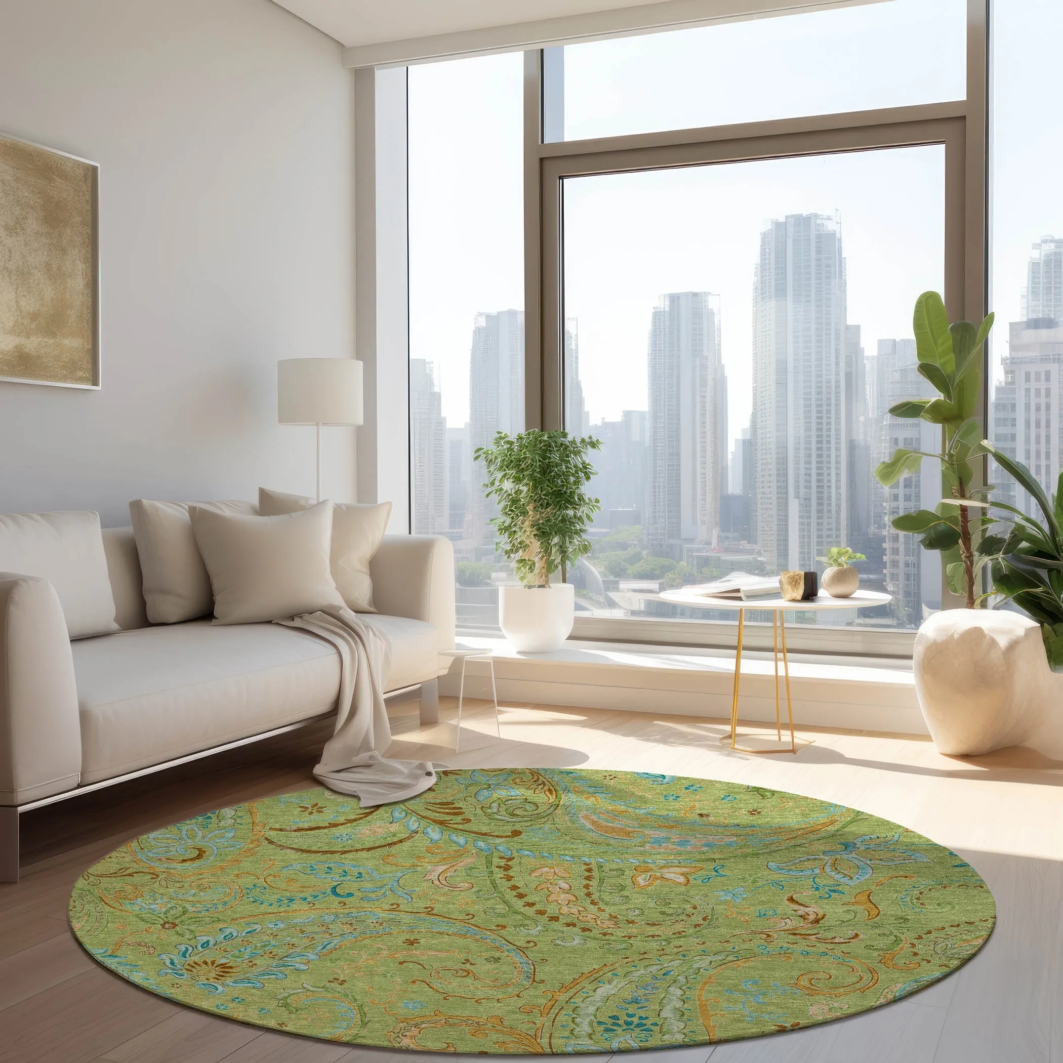 Machine Washable Indoor/ Outdoor Paisley Chantille Rug