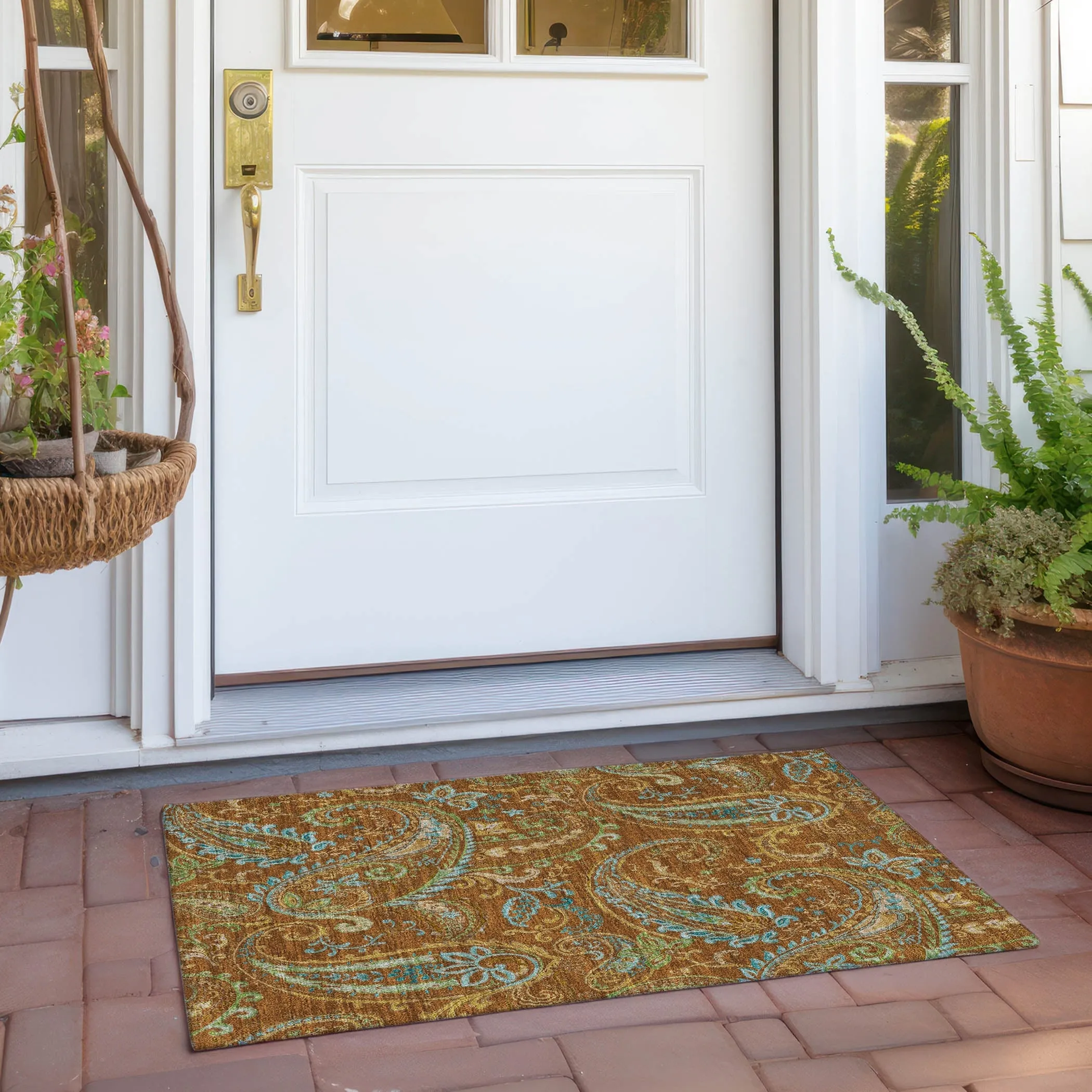 Machine Washable Indoor/ Outdoor Paisley Chantille Rug