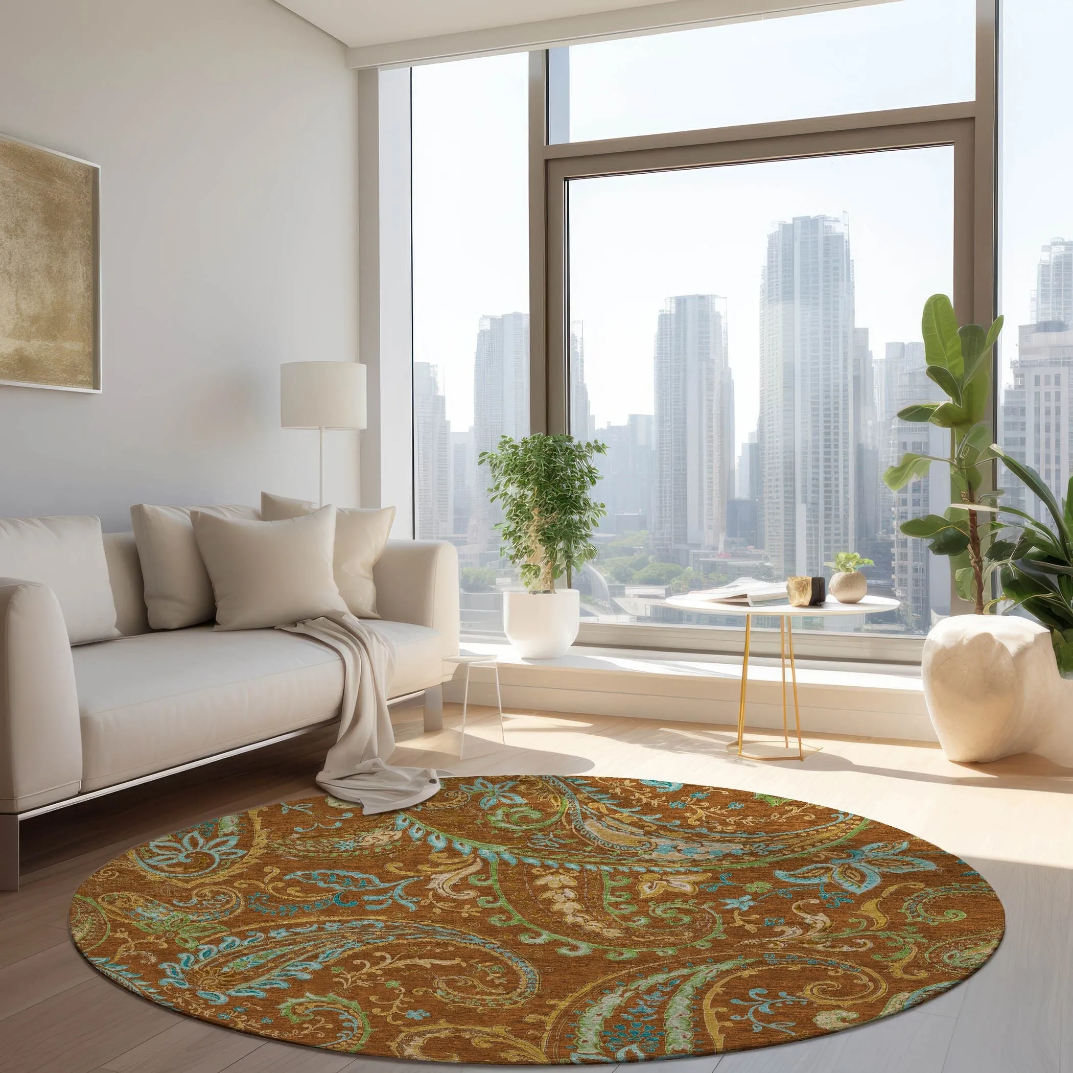 Machine Washable Indoor/ Outdoor Paisley Chantille Rug